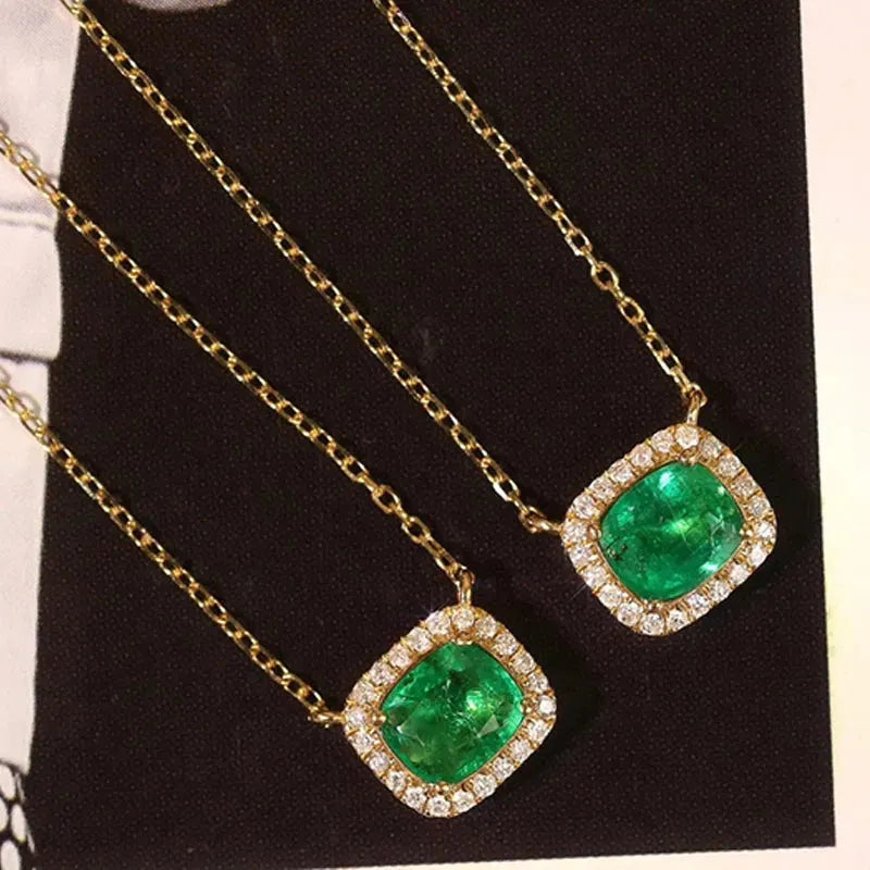 18K Rose Gold Pendant Necklace with Real Diamond & Emerald - Elegant Women's Gemstone Jewelry for Birthday, Anniversary, Valentine's Day Gift | Perfect for Parties, Weddings & Special Occasions