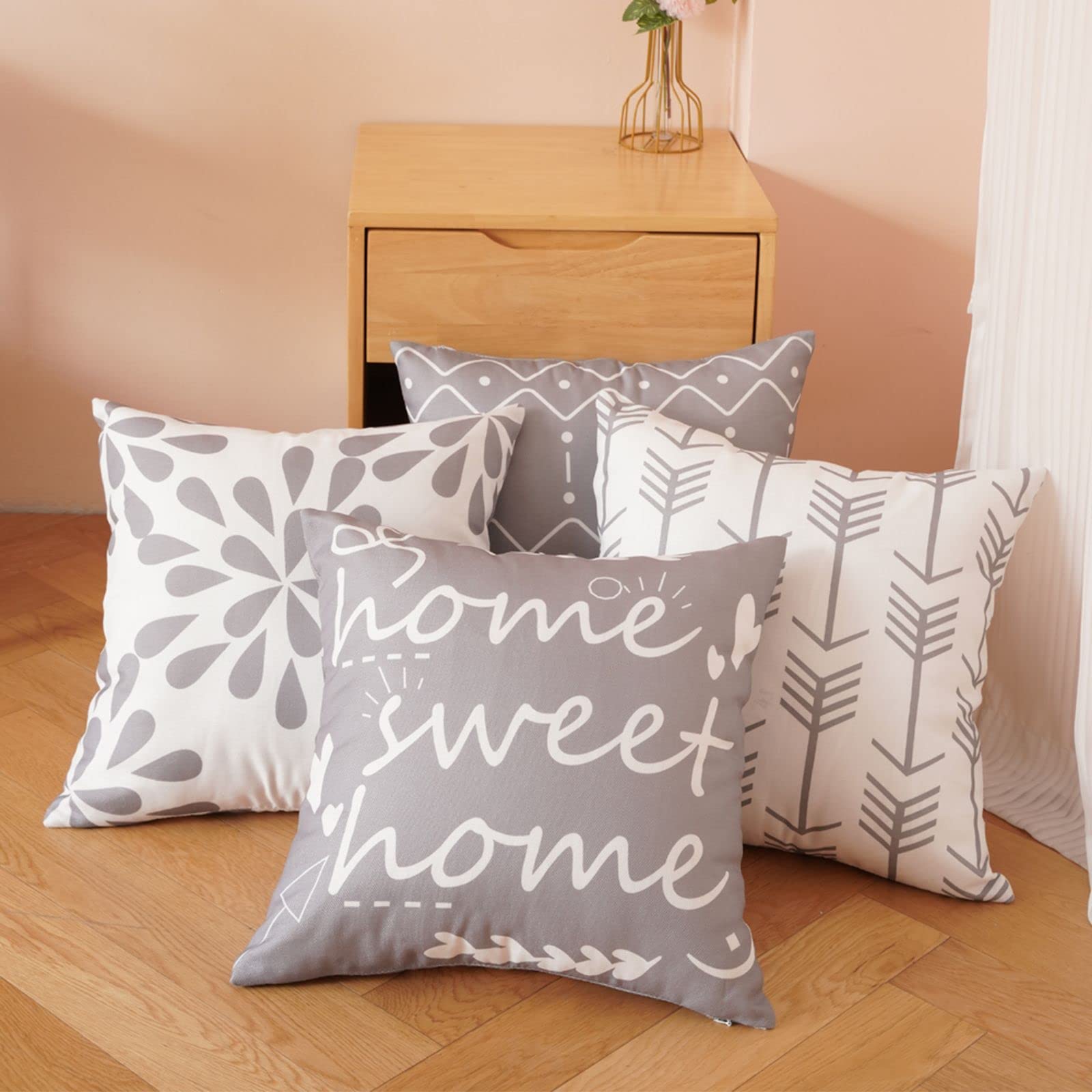 16x16 Inch Pillow Covers Set of 4 with Zippers - Decorative Linen Cushion Cases for Couch, Sofa & Bed (40x40 cm) - Farmhouse Style Home Decor for Living Room, Bedroom & Guest House