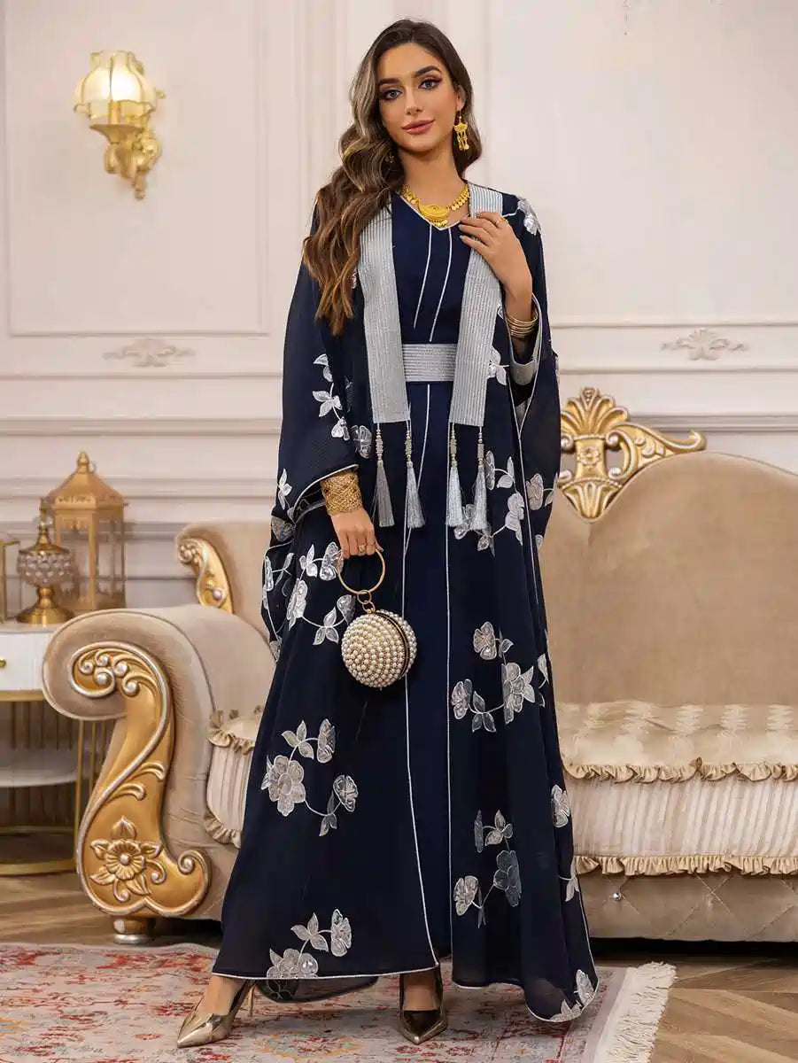 2-Piece Embroidered Caftan Dress Set for Women - Boho Chic Loose Flowy Maxi Kaftan Outfit #25462 | Perfect for Beach Cover-Up, Resort Wear, and Summer Vacations