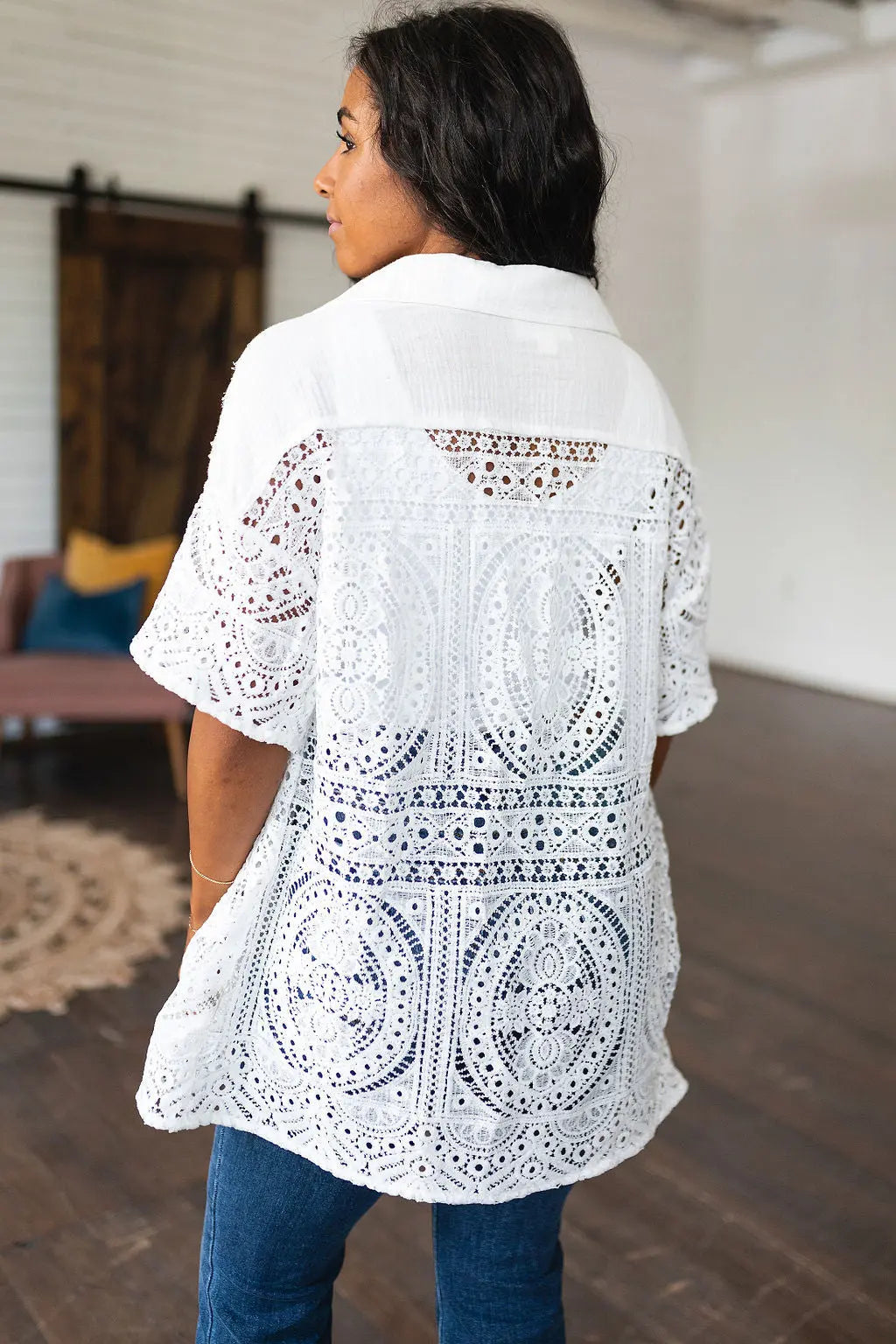 Elegant Lace Button Down Shirt for Women - Boho Chic Blouse with Floral Embroidery | Perfect for Casual Outings, Date Nights & Office Wear