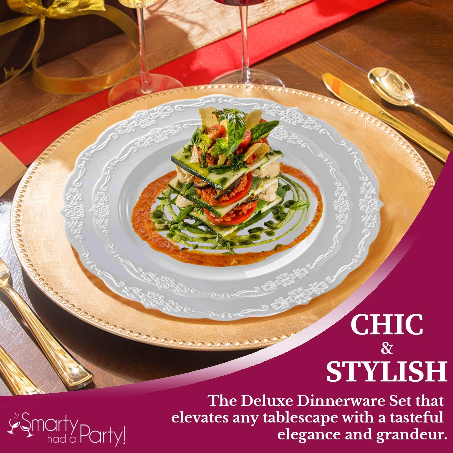 Elegant Disposable Plastic Plates for Party, Wedding & Events - Clear Plastic Dinnerware Set for 60 Guests - Perfect for Birthday, BBQ, Picnic & Catering
