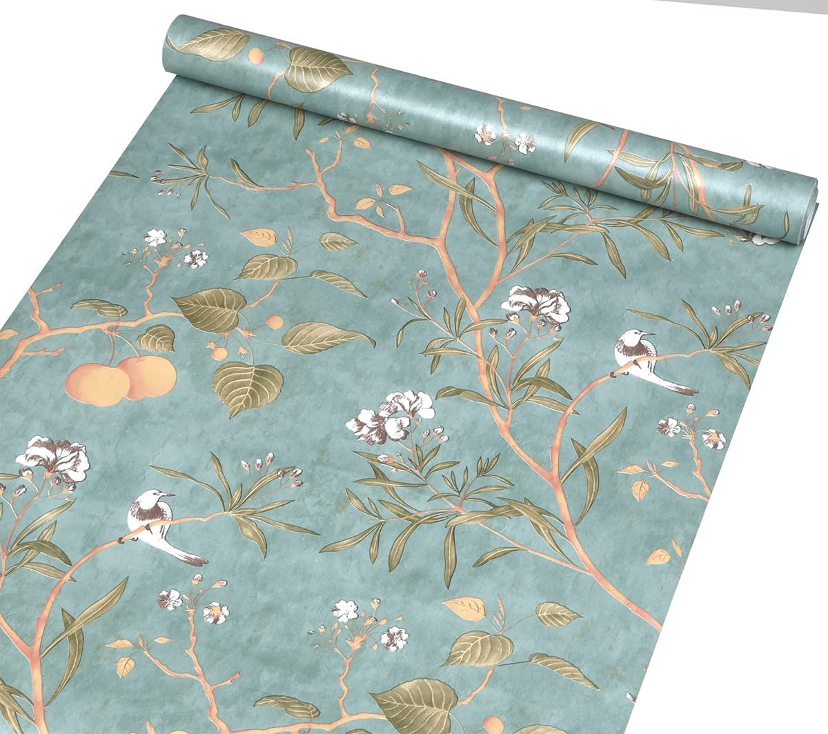 Vintage Botanical Birds Peel and Stick Wallpaper - Self Adhesive Vinyl Wallpaper for Kitchen, Bathroom, Bedroom, Cabinets - 17.7x117 Inches - Easy DIY Home Decor for Walls, Shelves, Drawers & Dressers (Perfect for Farmhouse, Cottage & Boho Style Decor)
