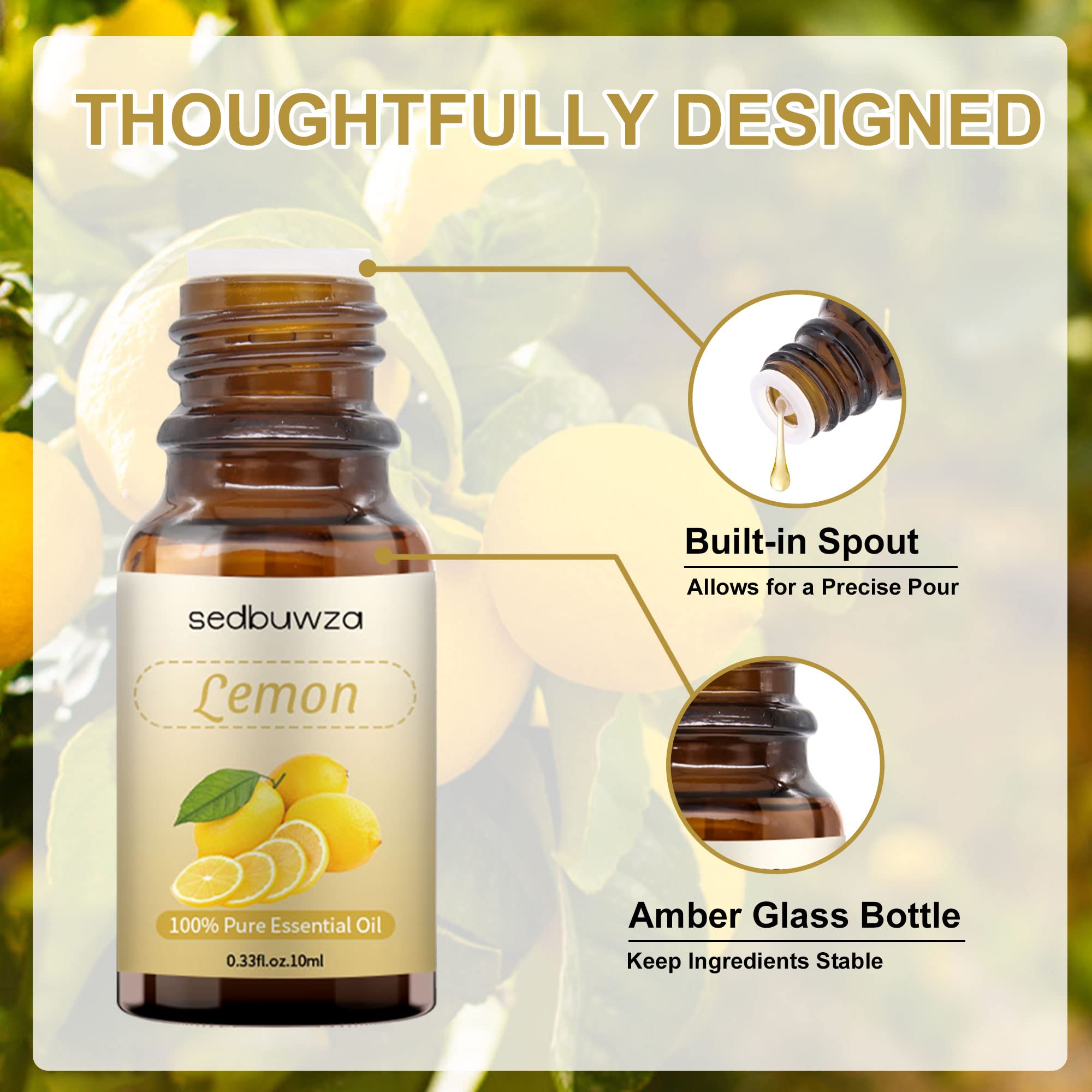 100% Pure Organic Lemon Essential Oil for Aromatherapy - Natural Diffuser, Humidifier, Soap & Candle Making, Perfume - Perfect for Relaxation, Stress Relief & Home Fragrance