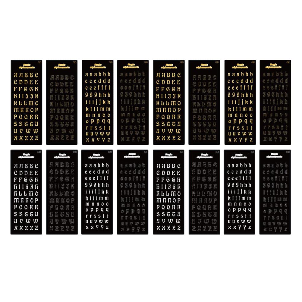 LUOZZY 16 Sheets Glitter Alphabet Stickers - Colorful Self-Adhesive Gold-Plated Letter Decals for DIY Scrapbooking, Journaling, and Home Decor (Mixed Styles)