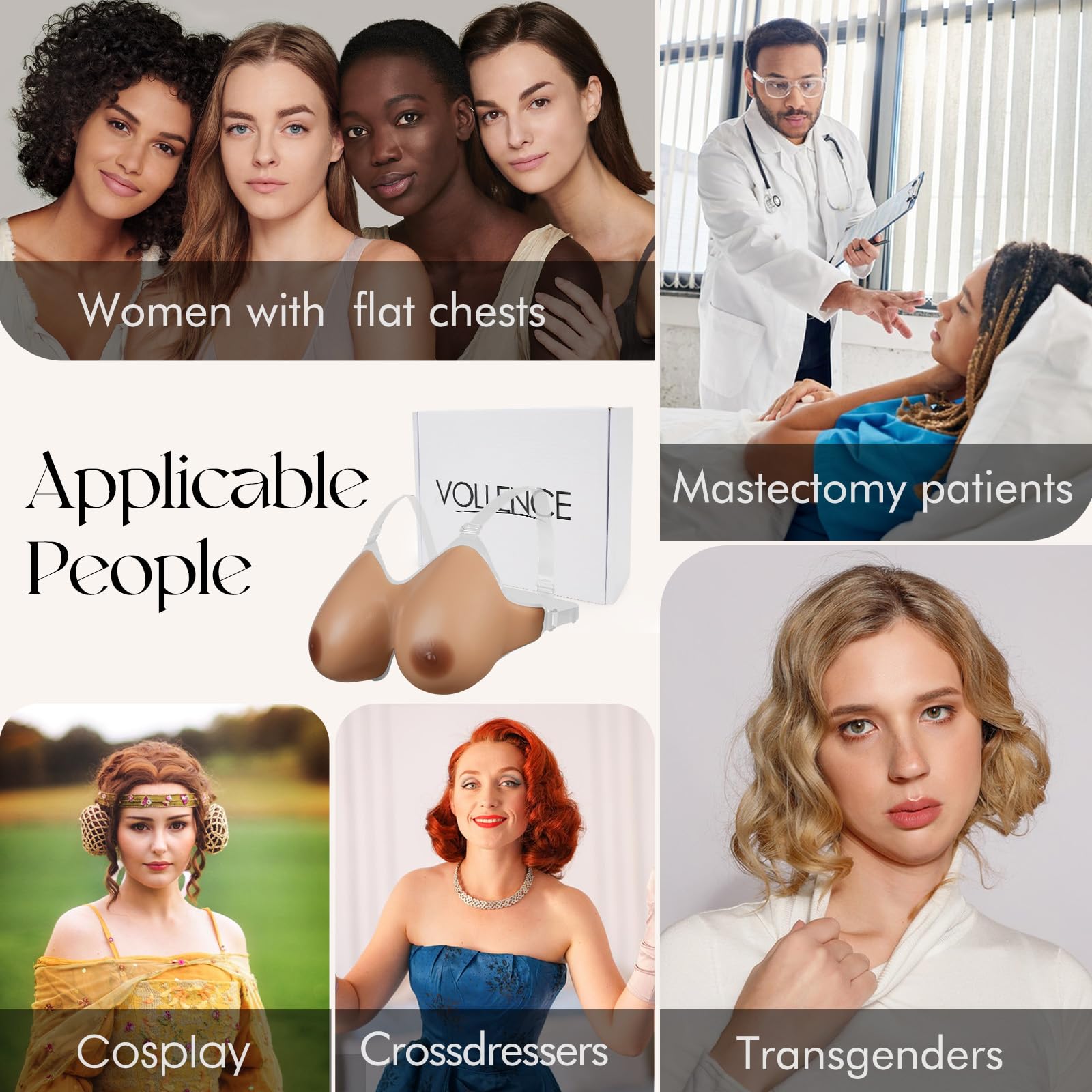 Vollence Silicone Breast Forms for Mastectomy & Crossdressing - Realistic Fake Boobs with Adjustable Straps - Perfect for Post-Surgery Recovery, Drag Shows & Cosplay