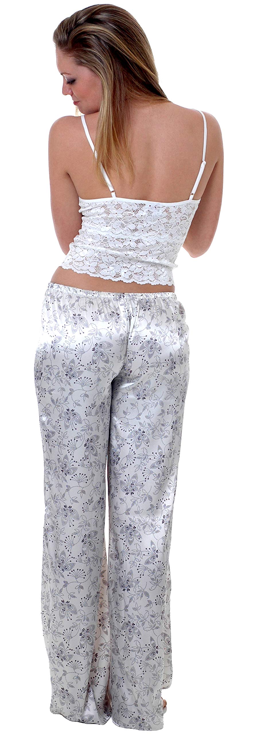 Plus Size Women's Lace Camisole & Printed Charmeuse Pants Pajama Set - Comfortable Sleepwear for Women, Soft Lounge Wear, Romantic Nightwear #2025 | Perfect for Bedtime, Relaxing at Home, or Romantic Occasions