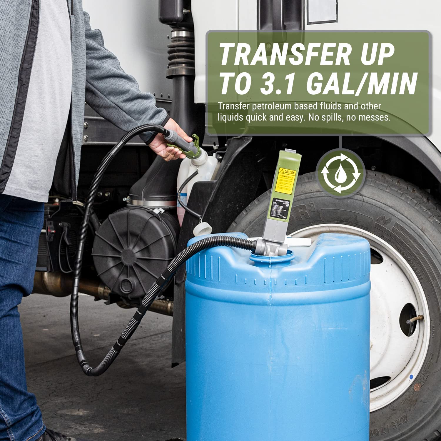 TERA PUMP 12V Rechargeable Fuel Transfer Pump - 3.1 GPM Flow Rate with Quick Flow Control Nozzle & Telescopic Tube - 5FT Discharge Hose - Portable Battery Pump for Gas, Diesel, Water - Ideal for Home, Farm, RV, Boat and Emergency Fuel Transfer