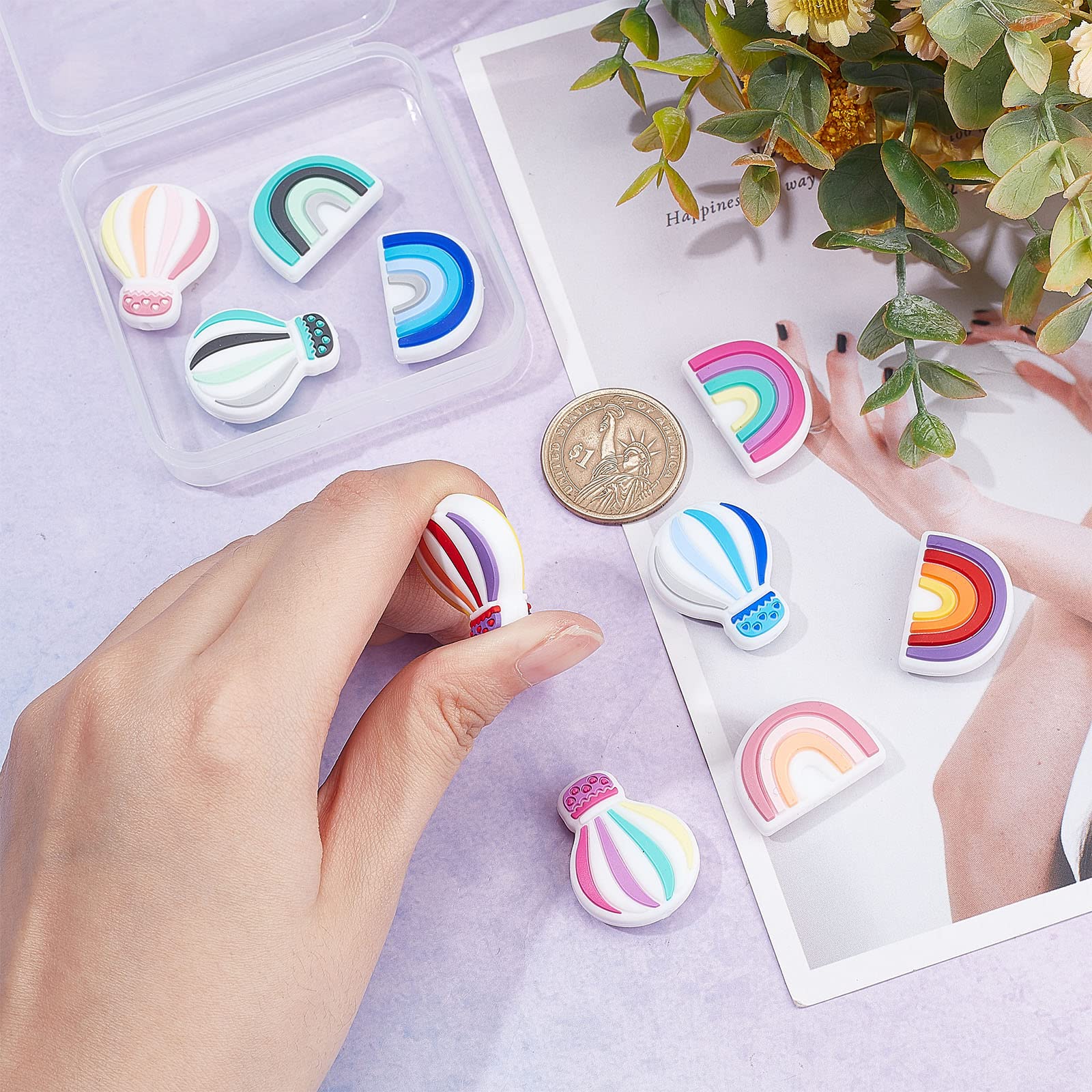 SUNNYCLUE Silicone Beads Rainbow Hot Air Balloon Charms for DIY Jewelry Making - Bracelets & Necklaces