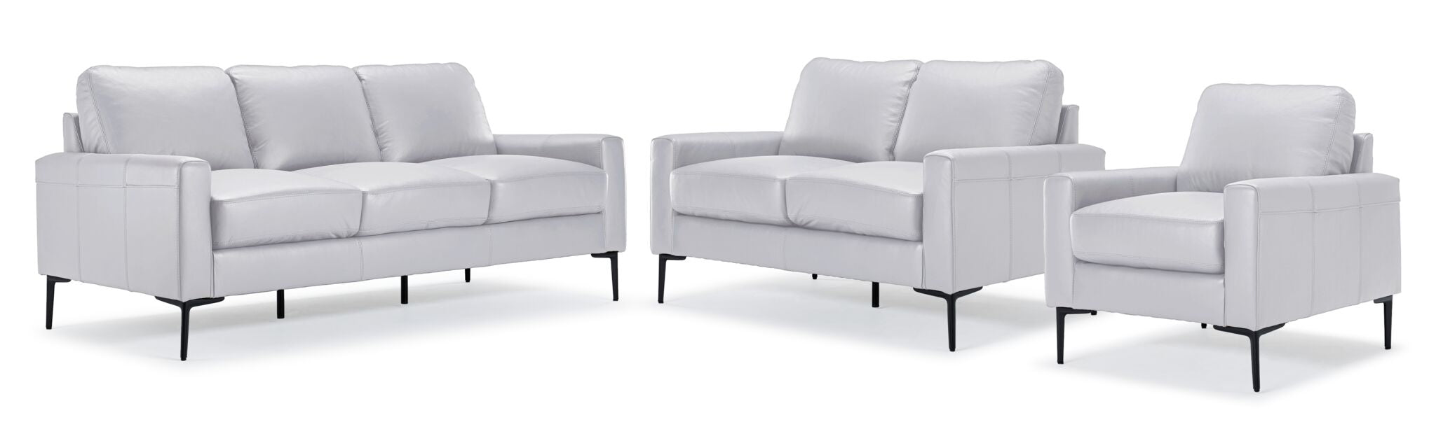 Premium Chito Leather Sofa Set - 3-Piece Loveseat & Chair in Silver Grey | Modern Living Room Furniture for Home & Office Comfort