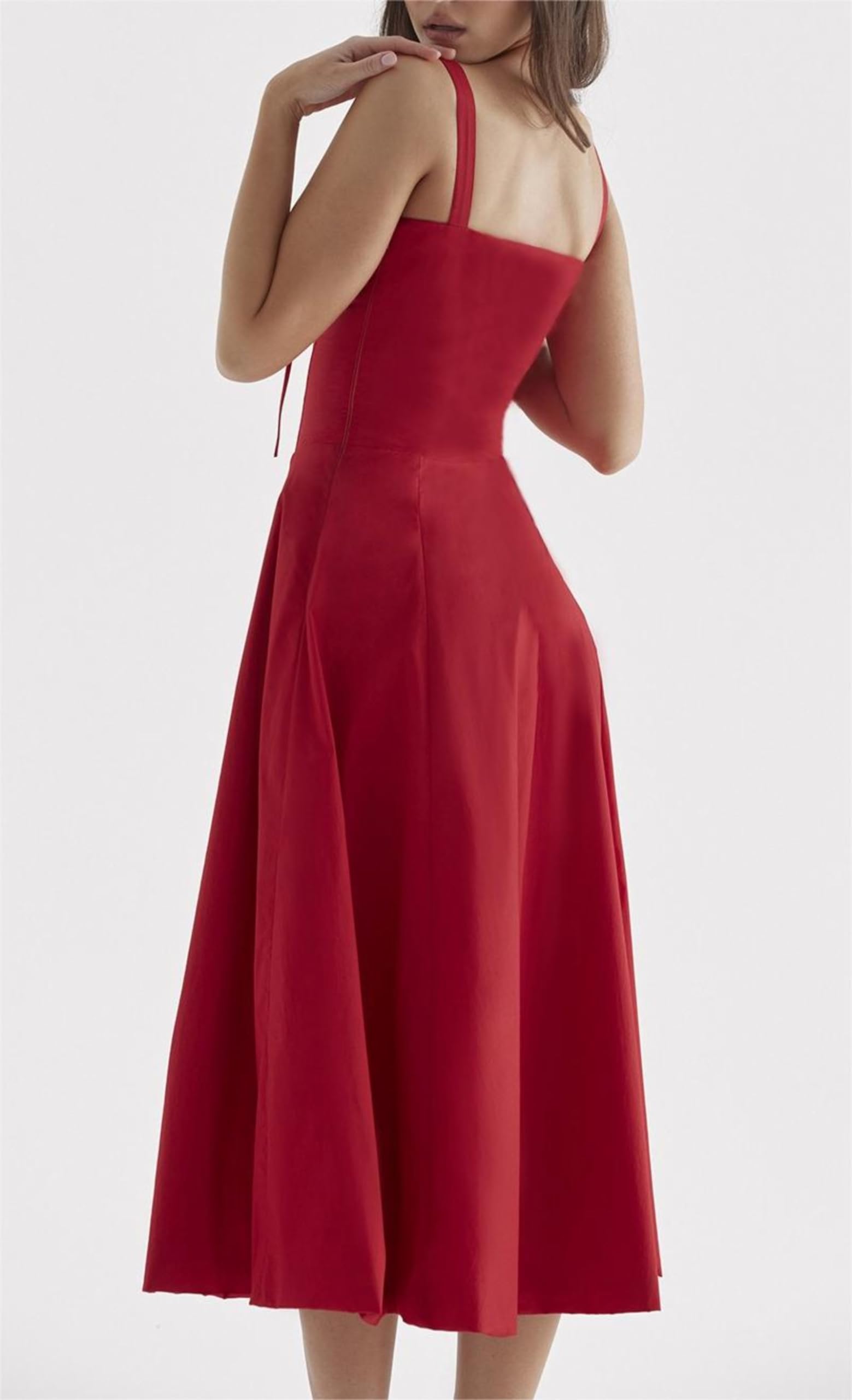 Elegant A-Line Midi Dress with Ruched Detail & Spaghetti Straps - Women's Corset Sundress for Summer Vacation | Perfect for Beach Outings, Date Nights & Casual Wear