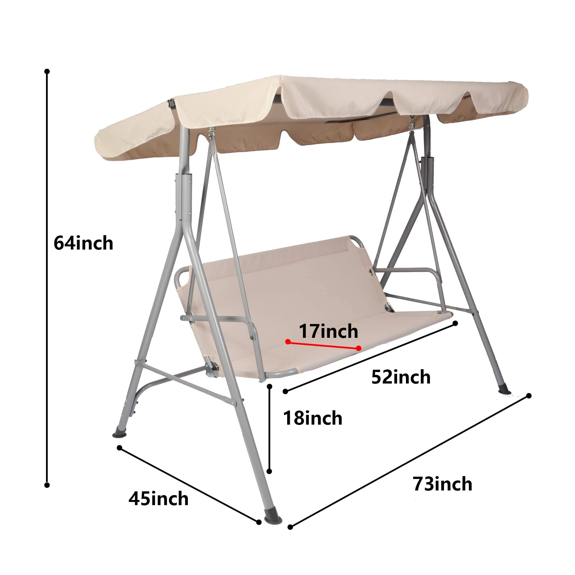 3-Person Outdoor Swing Chair with Adjustable Canopy - Heavy Duty Hammock Seats for Patio, Porch, Garden - Beige - Perfect for Relaxing, Lounging & Backyard Gatherings