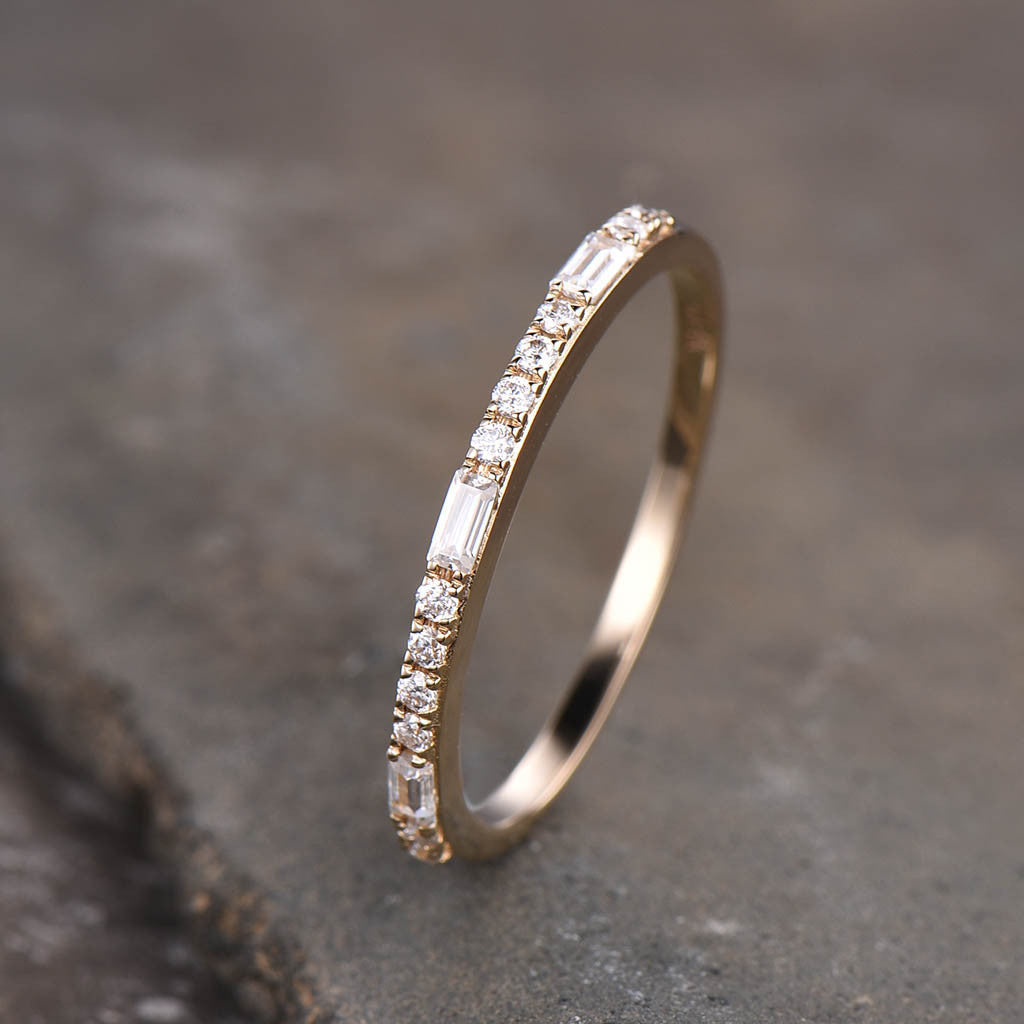 Moissanite Wedding Band for Women - 14K Yellow Gold Stacking Ring, Half Eternity Engagement Ring - Perfect for Bridal Jewelry, Anniversary Gifts & Everyday Wear