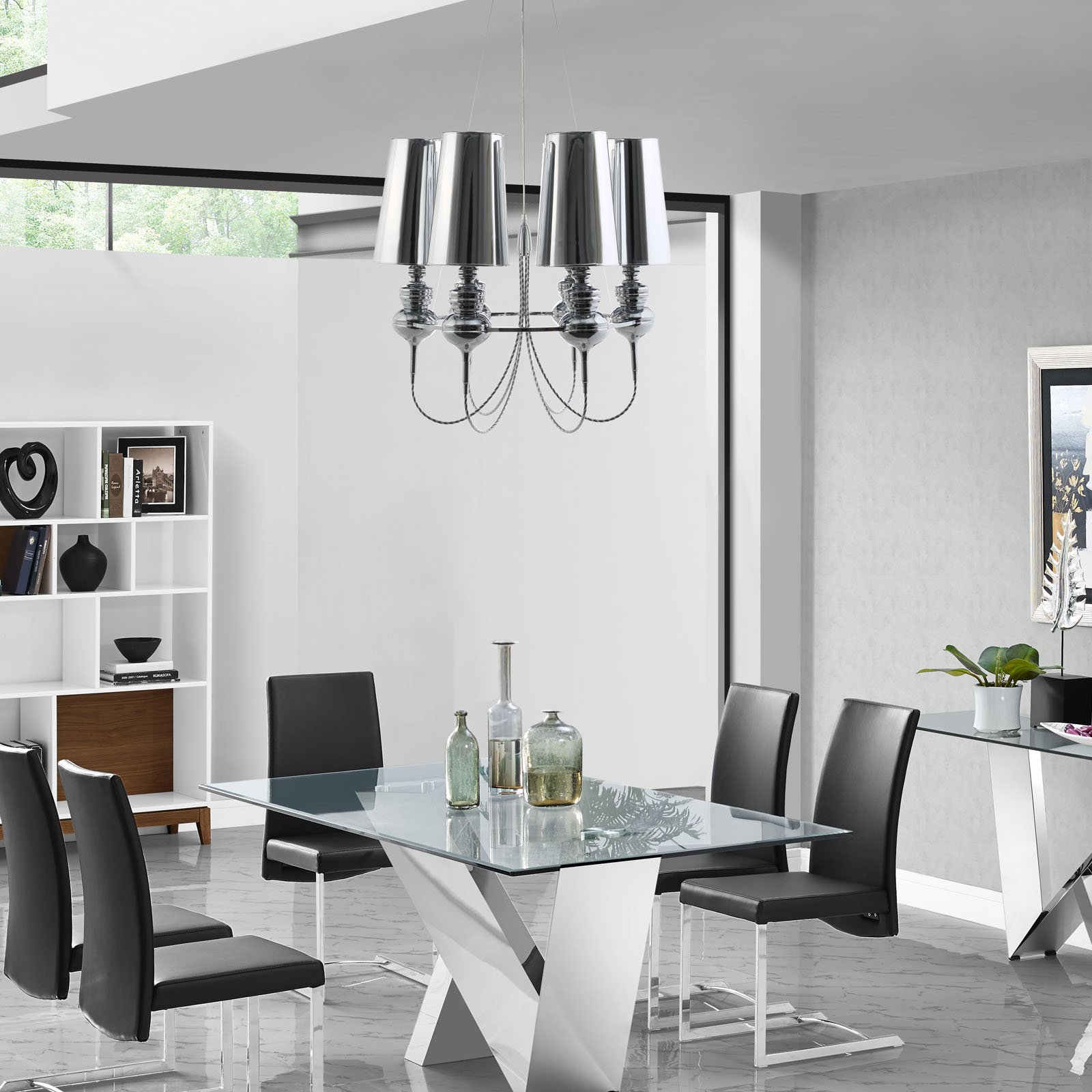 Modway EEI-1555 LexMod Tapestry Stainless Steel Chandelier - 28.5x28.5x27 Inch Silver Modern Ceiling Light for Dining Room, Living Room, or Bedroom