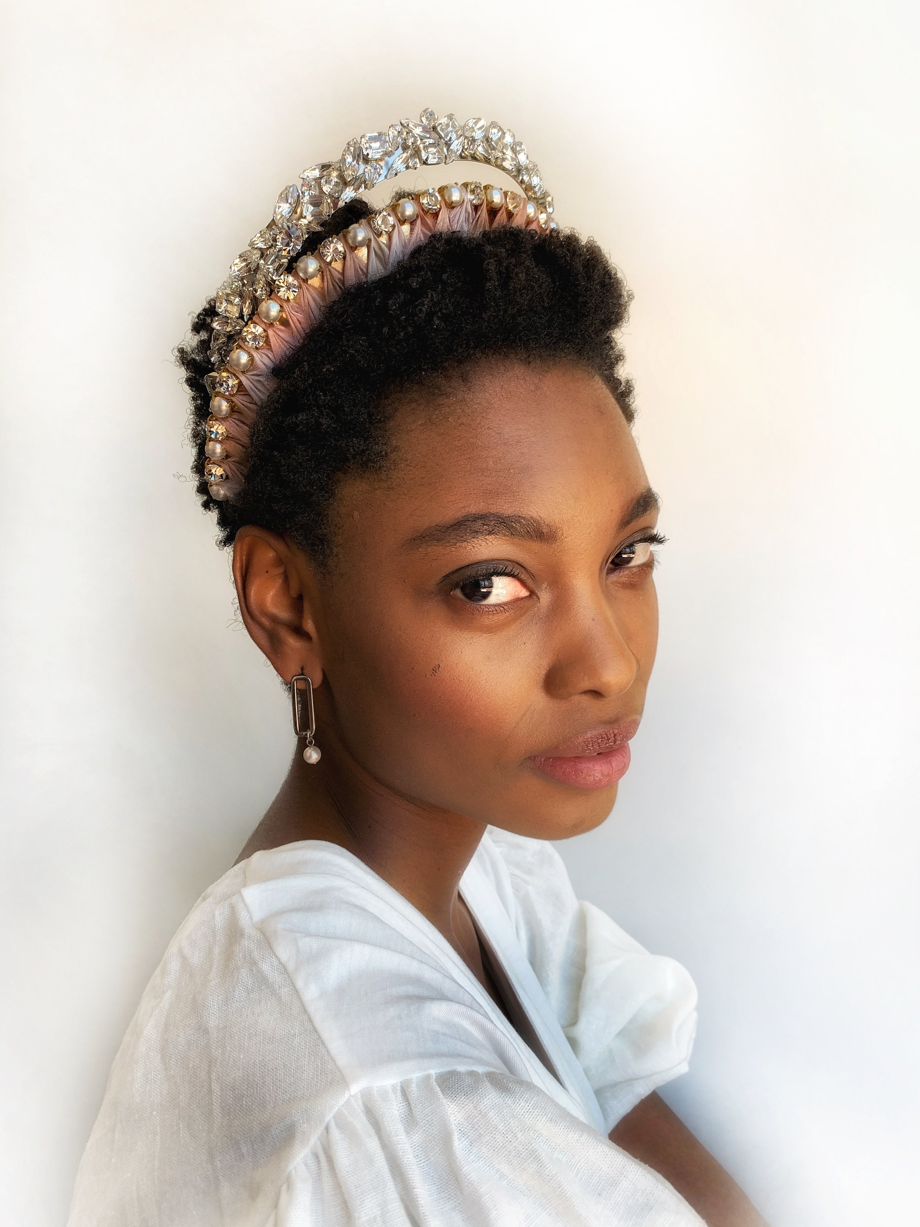 Lea Silk Pearl and Crystal Crown – Elegant Bridal Headpiece for Weddings, Prom, and Special Occasions