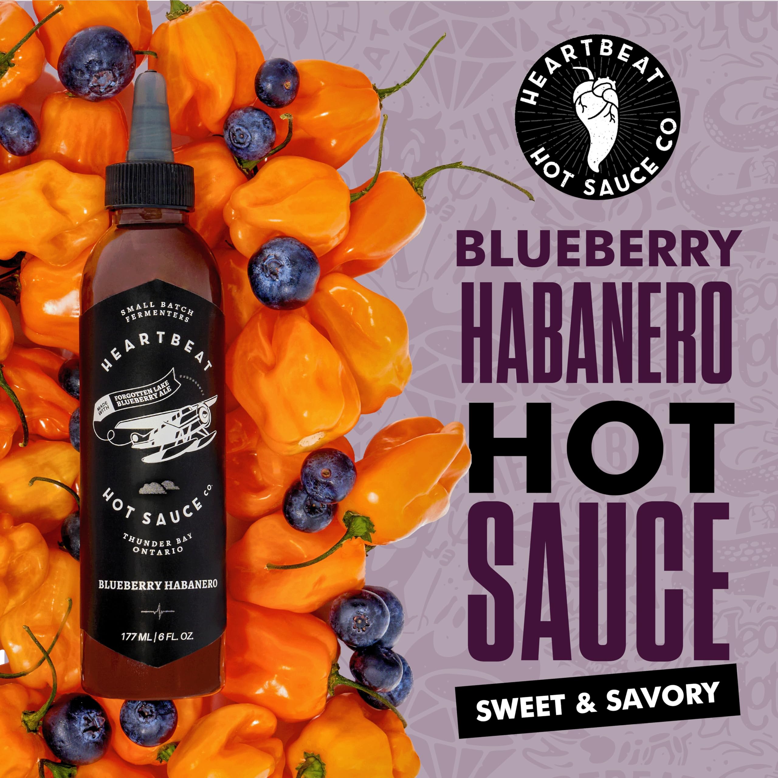 Heartbeat Hot Sauce Co. | Blueberry Habanero Hot Sauce - 6 oz Bottles (3-Pack) | Spicy Fruit-Infused Sauce for Tacos, Wings & BBQ | Gourmet Hot Sauce Gift Set