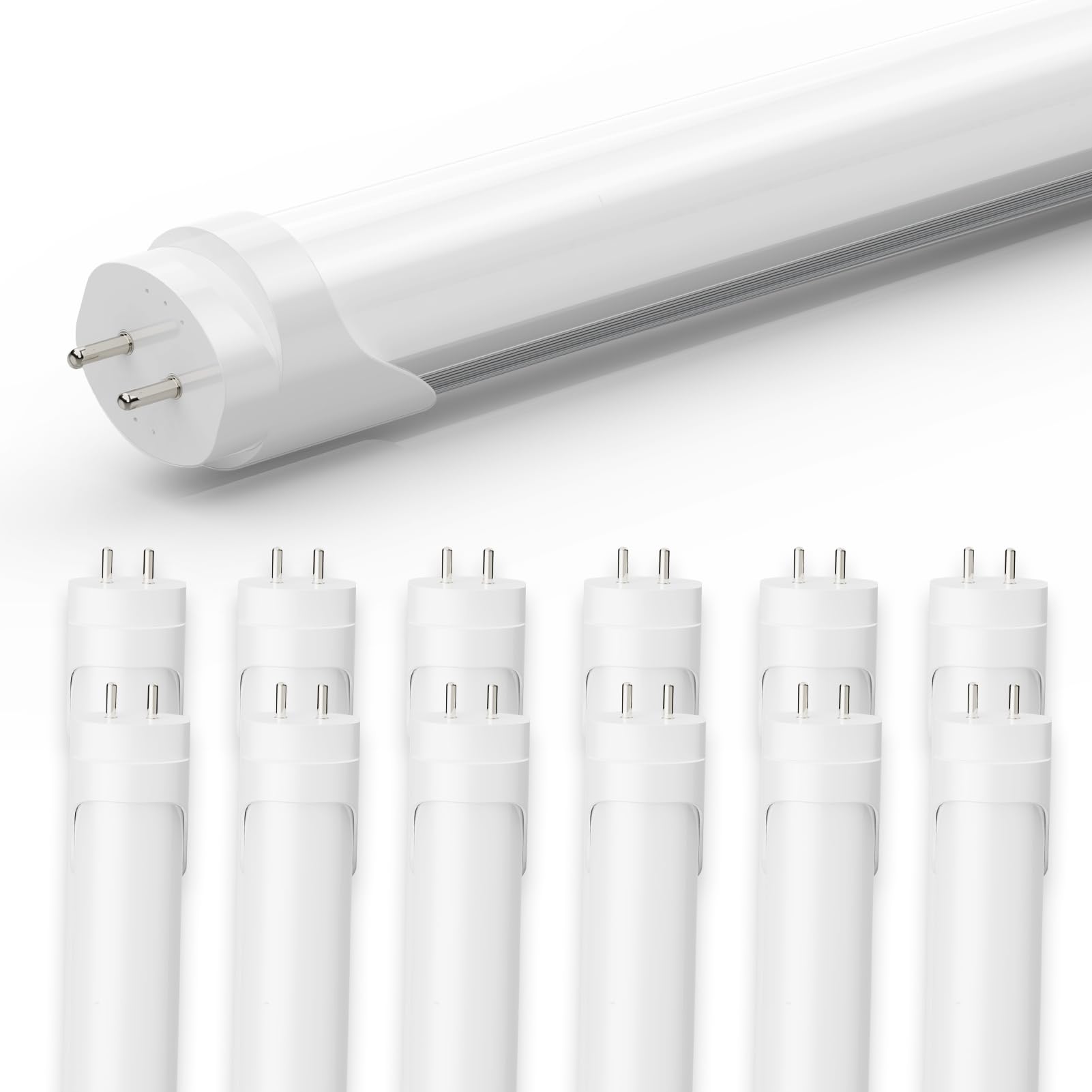 4FT LED Tube Lights - T10 T12 65W Equivalent Fluorescent Replacement, 24W 3120 Lumen, 6500K Cool White, Type A+B - 12 Pack for Office, Shop, Warehouse & Garage Lighting - Ballast Bypass or Plug & Play Installation - Energy Saving Commercial & Industrial Light Bulbs