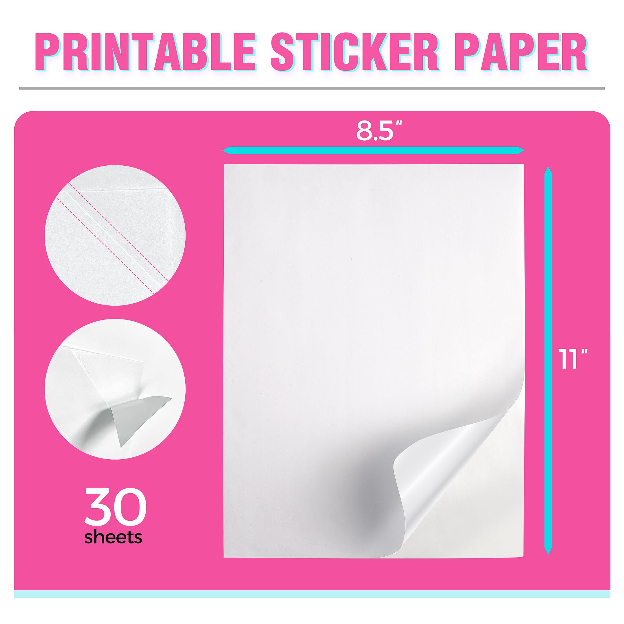 30 Sheets Full Sheet Label Sticker Paper, 8.5