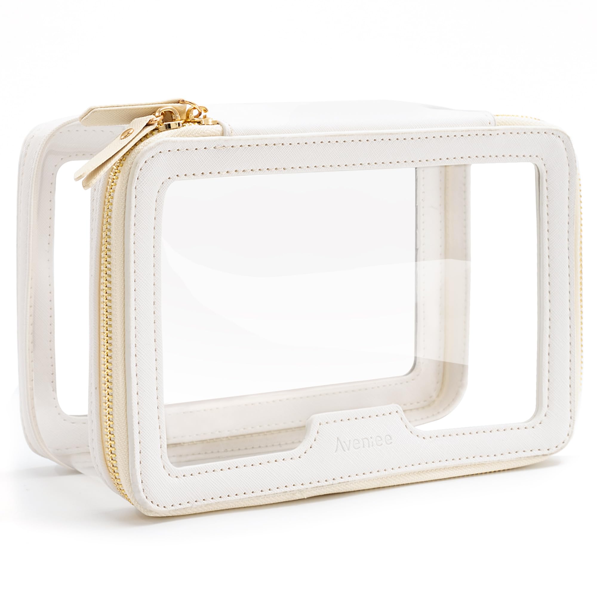 Aveniee Clear Makeup Bag for Women - Large Travel Toiletry Organizer with Dual Zipper - Transparent Cosmetic Case for Makeup & Toiletries (Off-White) - Perfect for Travel, Gym, and Daily Organization