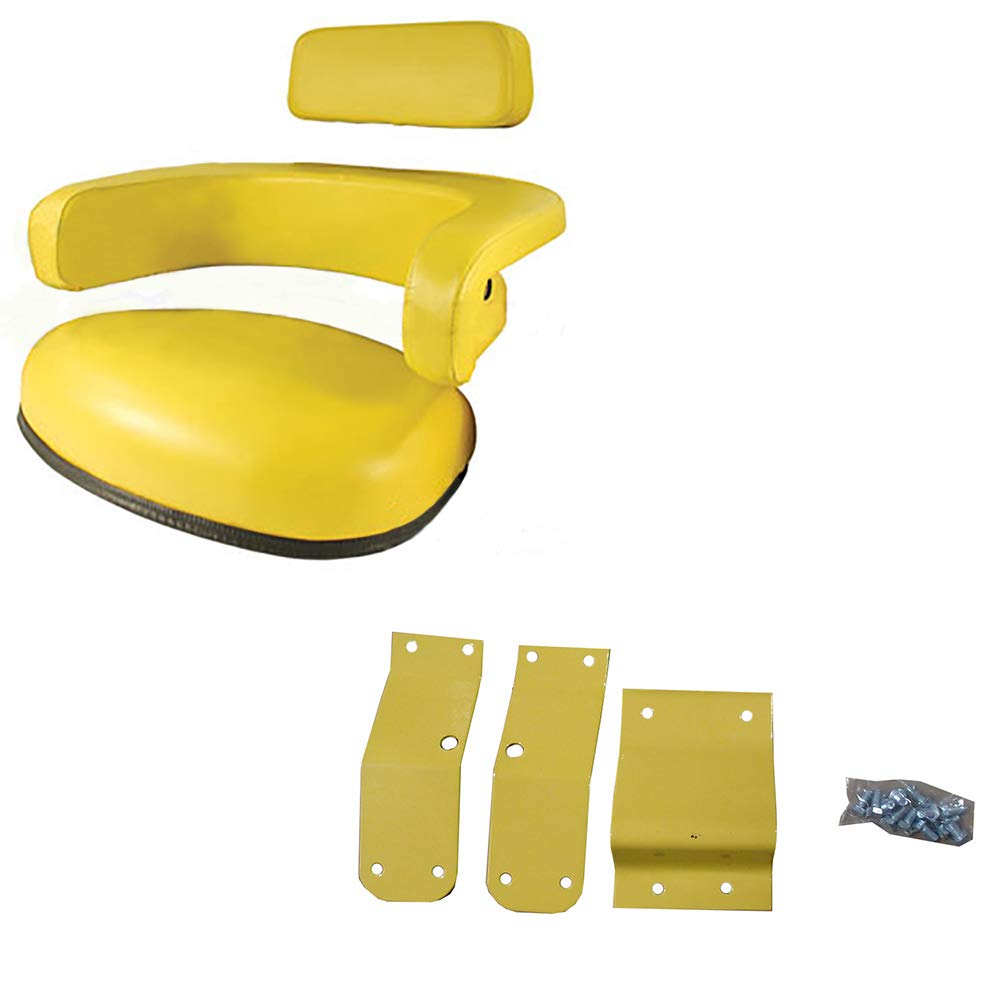 New Yellow Vinyl Seat Cushion Set with Bracket & Hardware - Compatible with John Deere Tractors - Durable Replacement for Farm Equipment - Perfect for Tractor Seats, Agricultural Machinery & Outdoor Use