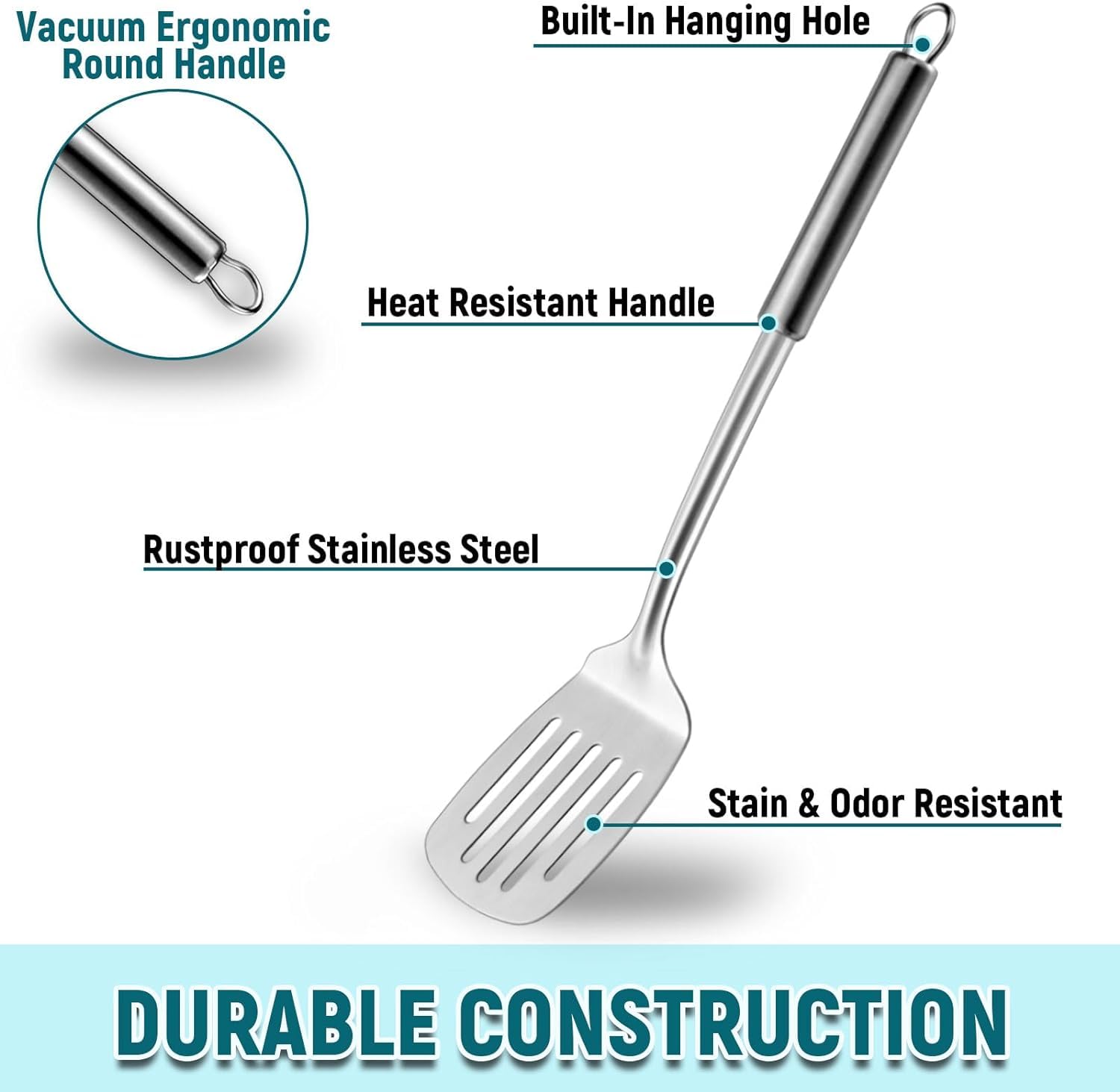 Premium 2-Piece Solid & Slotted Spatula Set - 304 Stainless Steel Cooking Utensils for Wok, Frying & Grilling - Professional Kitchen Tools for Home Chefs & Restaurants - Dishwasher Safe Silver Spatulas - Perfect for Stir-Frying, Flipping Pancakes & BBQ Cooking