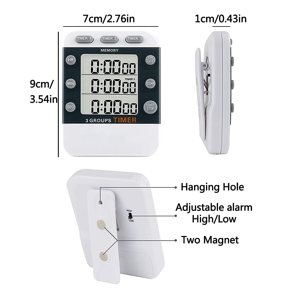 Digital Dual Kitchen Timer with 3 Channels - Count Up/Down, Triple Cooking Timer, Large Display & Loud Alarm - Magnetic Back, Stand, Battery Included (M382) - Perfect for Baking, Meal Prep & Multitasking in the Kitchen
