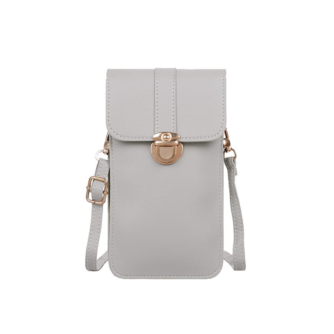 Leather Crossbody Phone Purse for iPhone 13 - Touch Screen Mini Shoulder Bag with Card Slots & Adjustable Strap | Women's Wallet Phone Pouch in Gray | Perfect for Shopping, Travel & Everyday Use