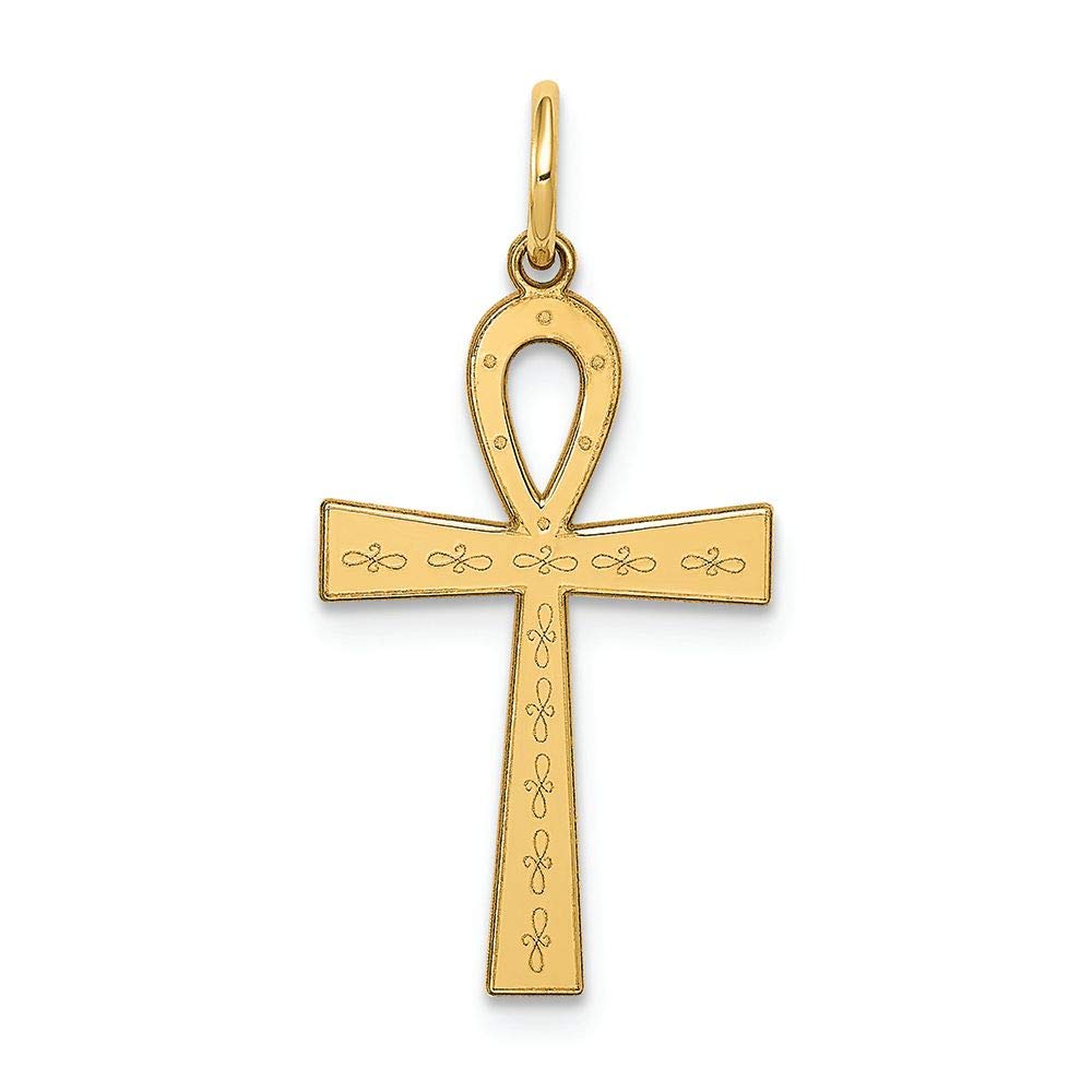 14K Yellow Gold Ankh Cross Charm Pendant - Laser Engraved Egyptian Symbol Jewelry for Necklace - Perfect for Gifts, Spiritual Protection & Boho Fashion