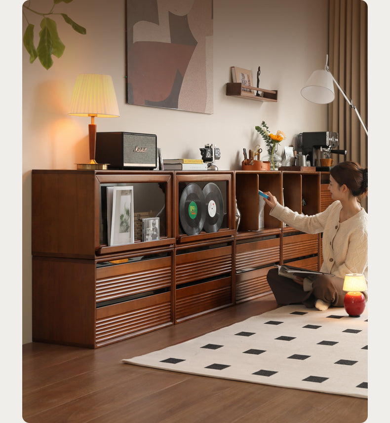 Solid Wood Medieval Floor TV Cabinet - Black Walnut, Cherry, Poplar - Perfect for Living Room, Bedroom & Home Theater Setup