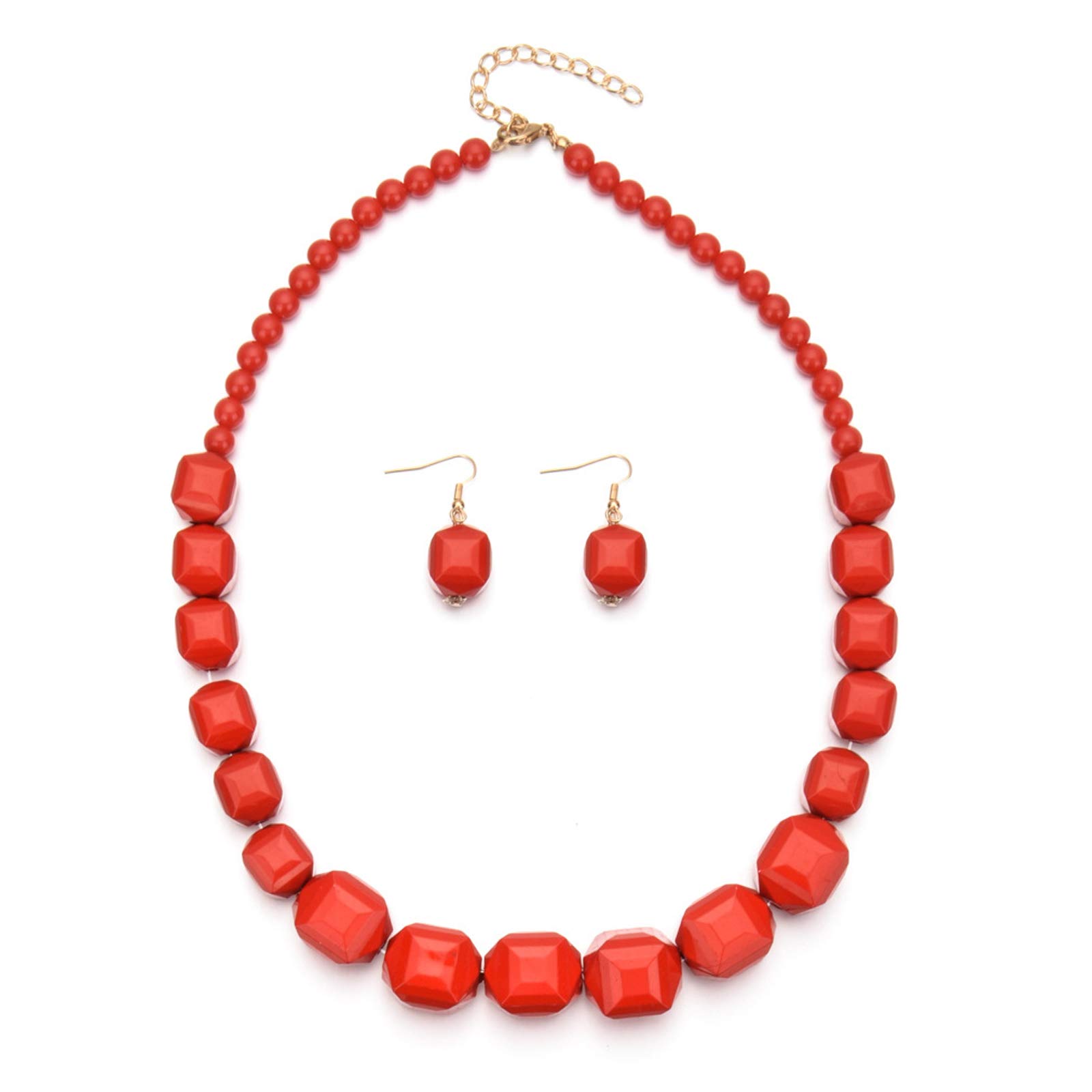 Chunky Colorful Bohemian Acrylic Statement Necklace and Earrings Set - Geometric Beads Jewelry for Women & Girls | Perfect for Vacation, Parties, and Gift Giving