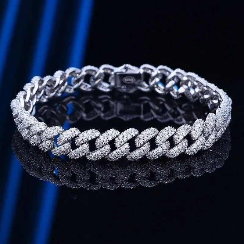 ROBUKF Genuine Moissanite 6mm Cuban Link Bracelet for Men - VVS1 Diamond Clarity, 925 Sterling Silver White Gold Plated | Luxury Hip Hop Jewelry Gift for Birthday, Anniversary & Special Occasions