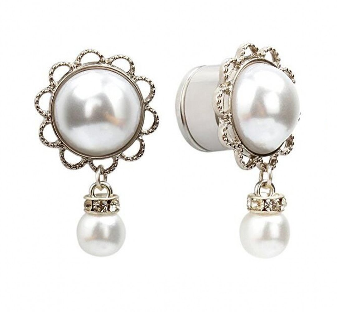 IPINK Stainless Steel Pearl Pendant Ear Tunnels & Plugs - Ear Stretching Gauges for Body Piercing Jewelry - Perfect for Ear Expansion, Stretching, and Unique Style Expression