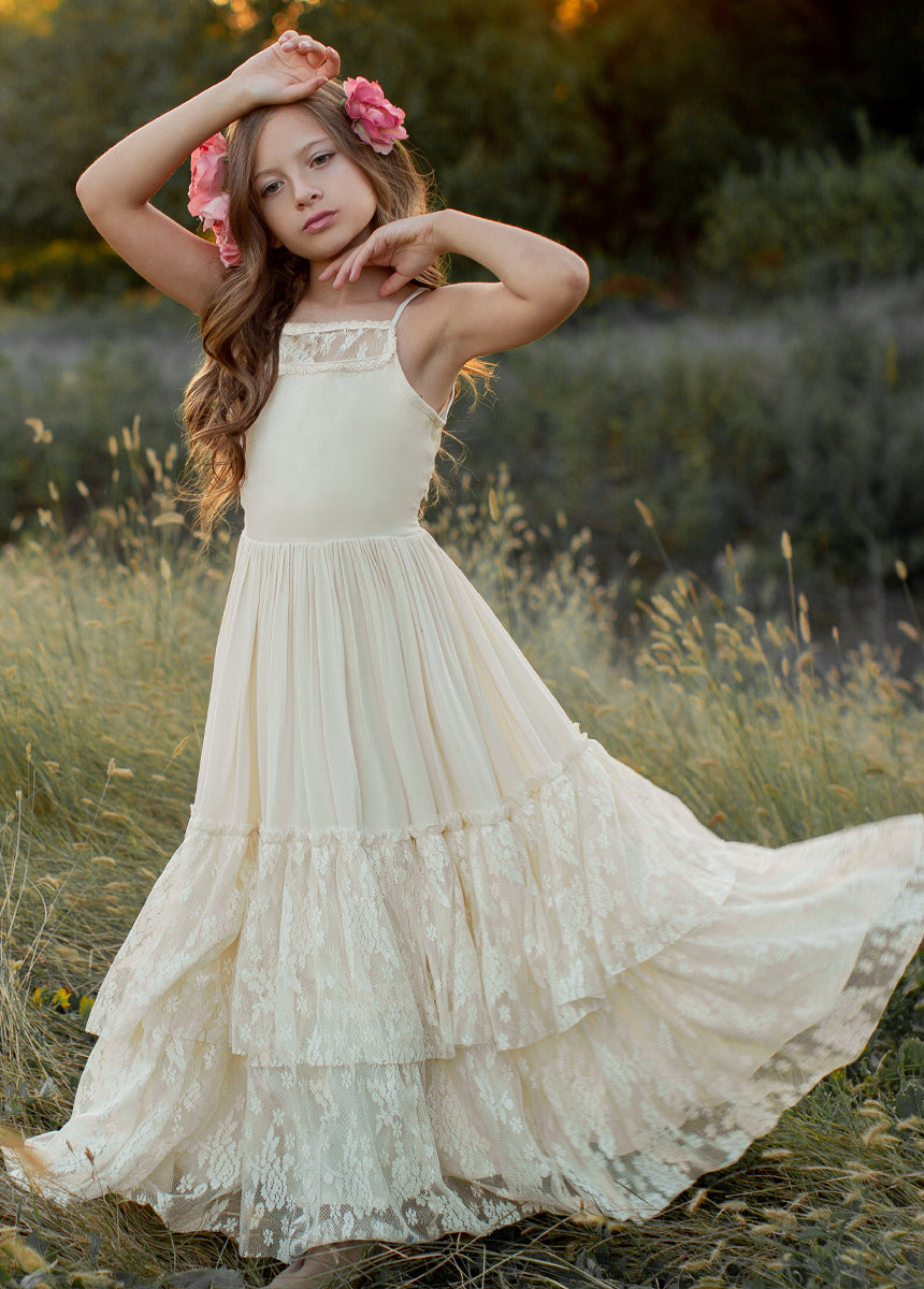 Catrin Dress in Cloud | Elegant Women's Flowy Maxi Dress for Summer, Beach, and Special Occasions