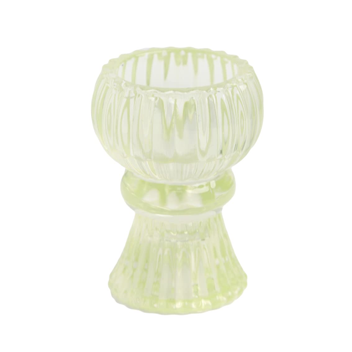 Small Light Green Glass Candle Holder for Candlesticks & Tea Lights - Boho Home Decor for Easter, Weddings & Dinner Parties | Decorative Table Centerpiece