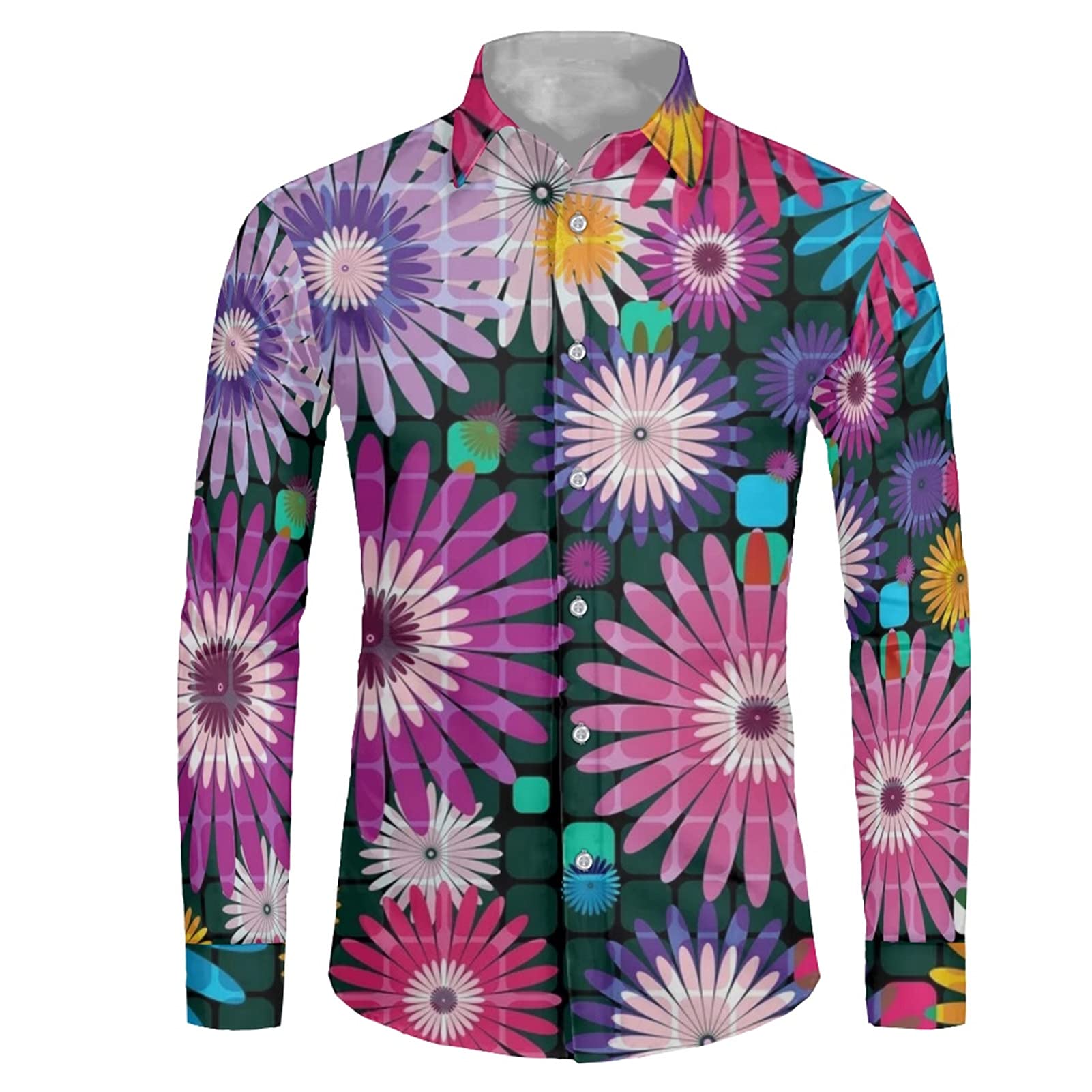 Coloranimal Hawaiian Men's Button Down Dress Shirts - Casual & Business Short Sleeve Shirts for Work, Vacation, Office - Comfortable Aloha Shirts in Sizes XS to 4XL