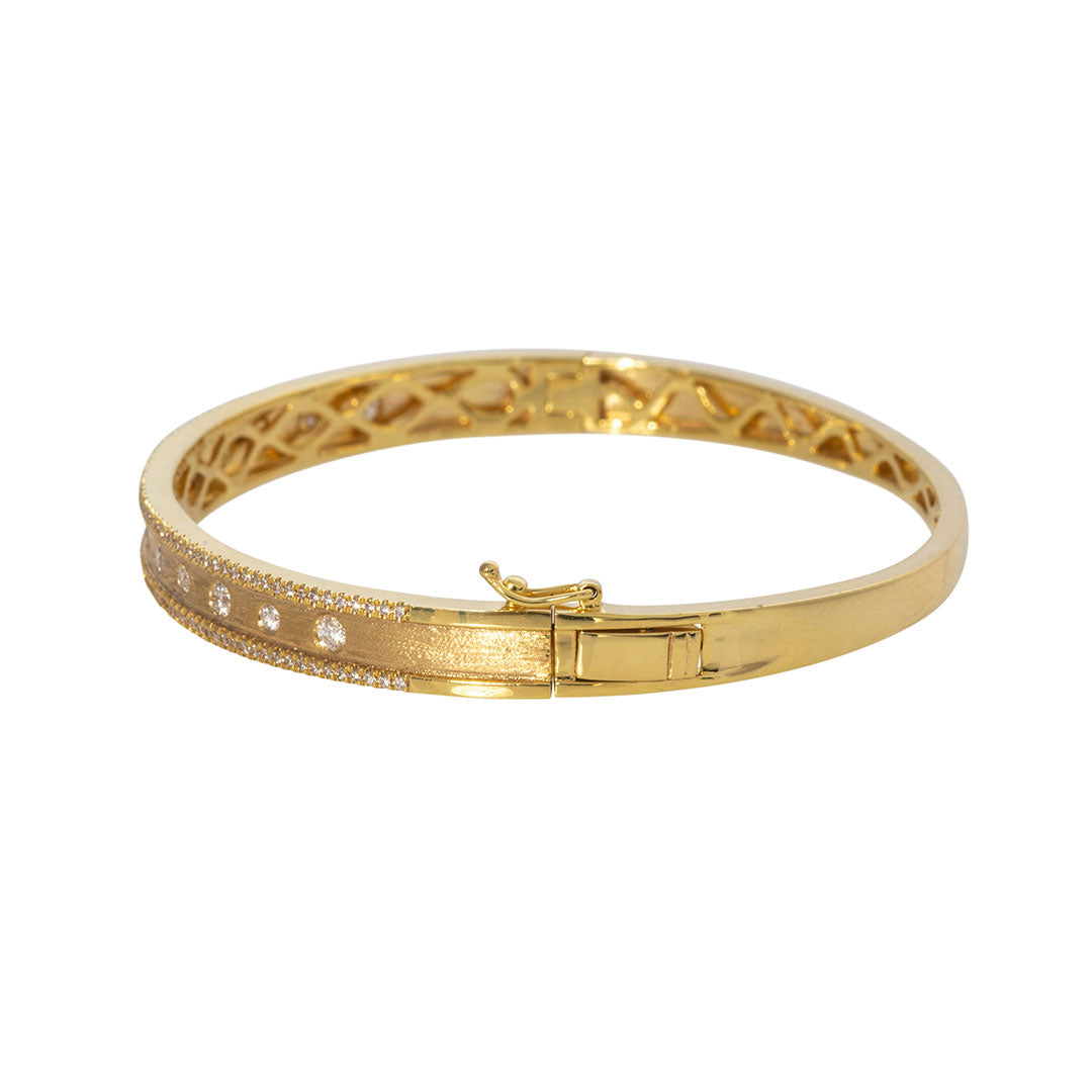 14K Yellow Gold Diamond Satin Finish Bangle Bracelet for Women - Elegant Jewelry Gift for Anniversary, Wedding & Special Occasions