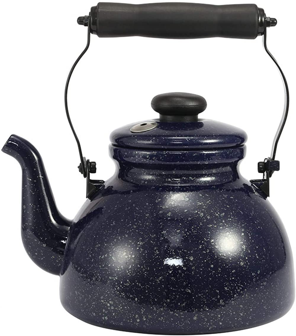 XD Designs Retro Enamel Tea Kettle - 2L Enameled Steel Stovetop Teapot for Boiling Water - Perfect for Camping, Kitchen & Vintage Home Decor