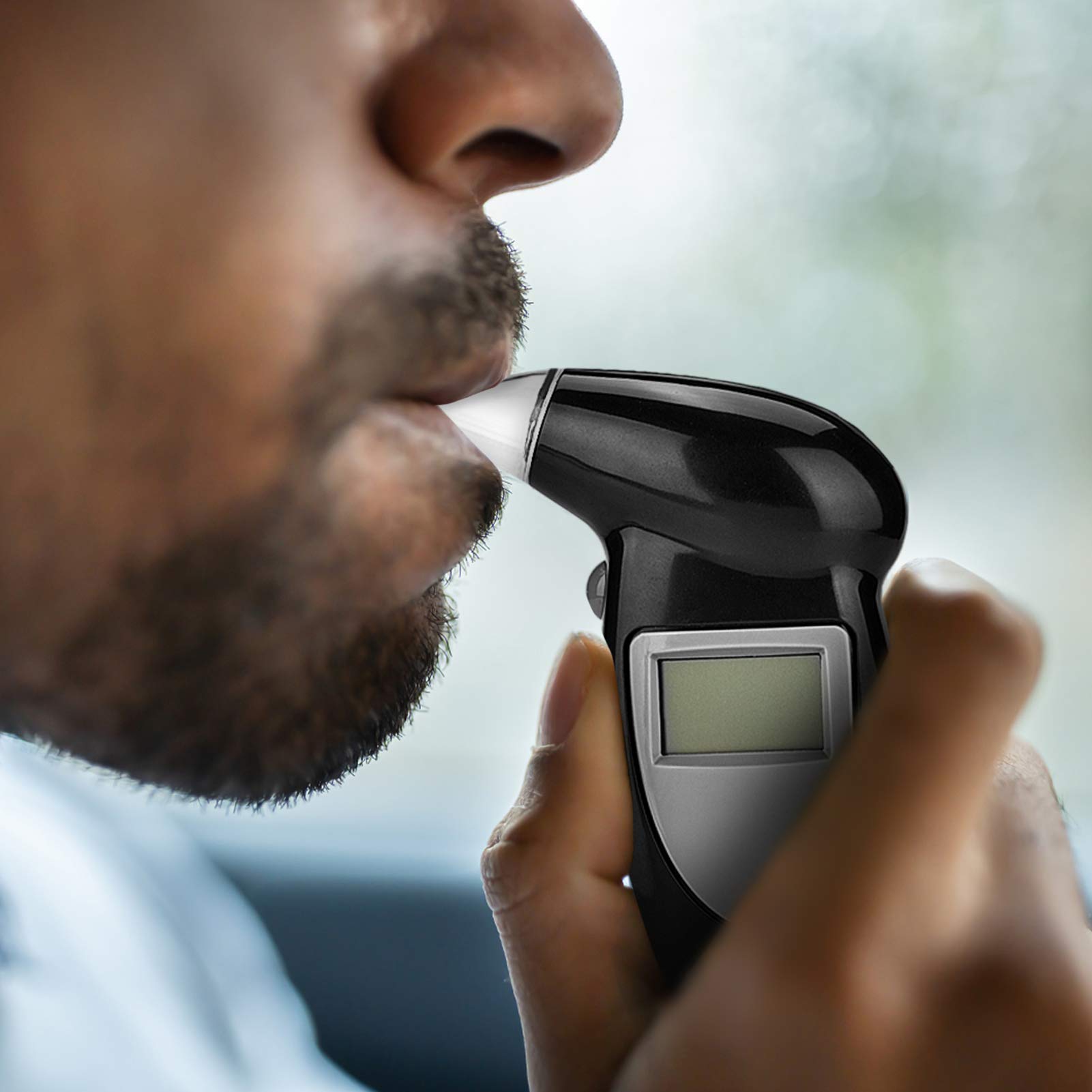 Portable Digital Breathalyzer with LCD Screen - Keychain Alcohol Tester for Personal & Professional Use - Includes 5 Disposable Mouthpieces - Perfect for Bars, Parties, Workplace Safety & Personal Health Monitoring