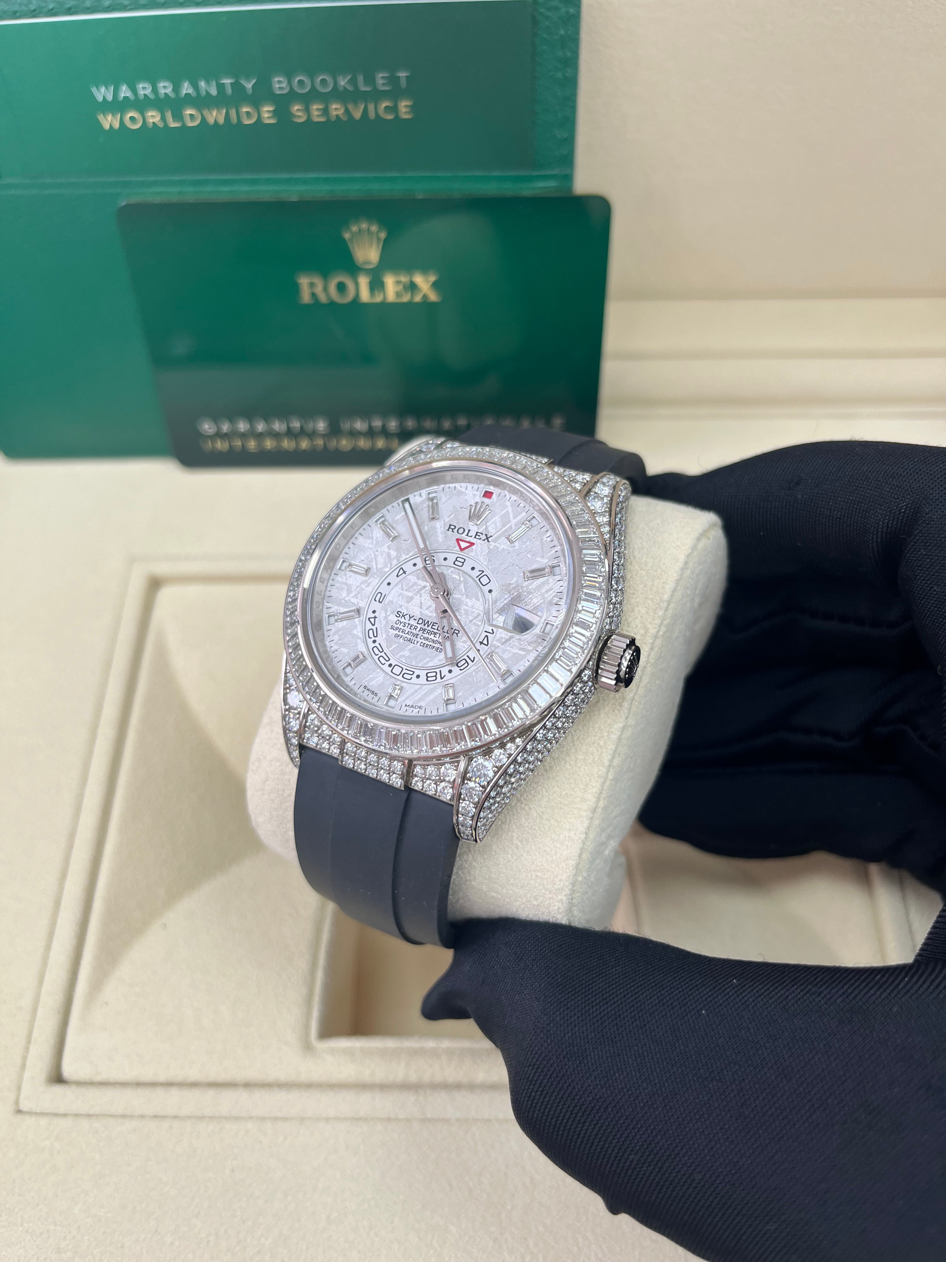 Authentic Rolex Sky-Dweller 326259 Watch with Meteorite Dial & Baguette Diamonds - Luxury Men's Timepiece for Business, Travel & Special Occasions
