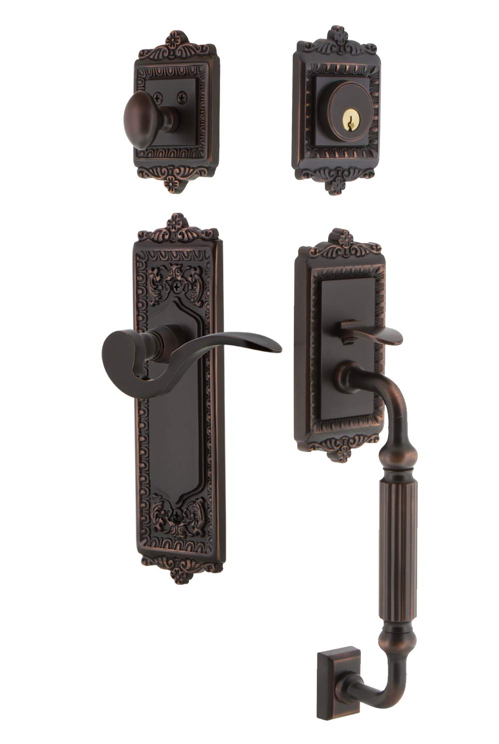 Nostalgic Warehouse Egg & Dart Plate F Grip Entry Set Manor Lever in Timeless Bronze - Vintage Style Door Hardware for Classic Home Entryways