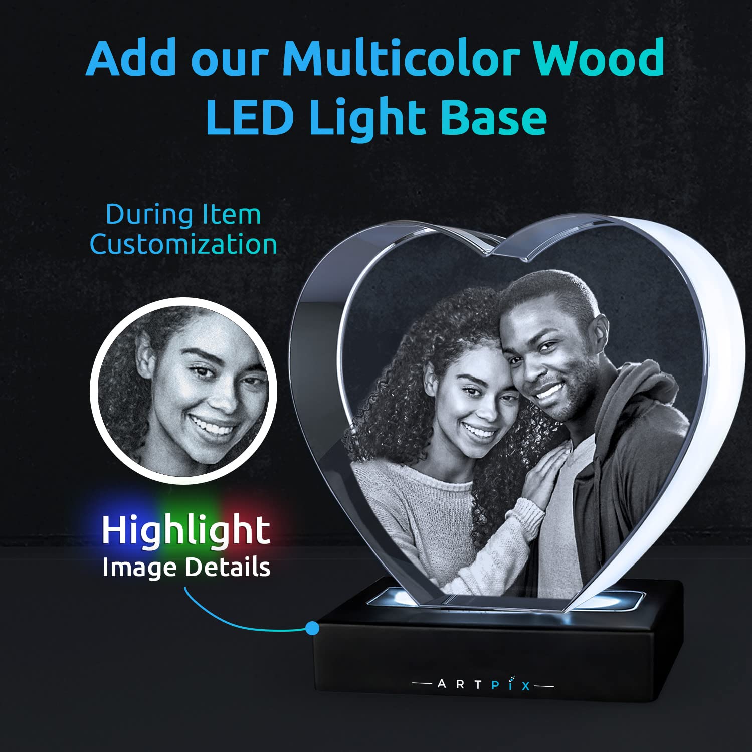ArtPix Personalized 3D Crystal Photo Gift - Custom Laser Etched Glass Keepsake with Your Picture | Perfect for Wedding, Anniversary, Mother's Day & Birthday Presents for Mom, Wife, Grandma | Unique Home Decor & Sentimental Gift Idea