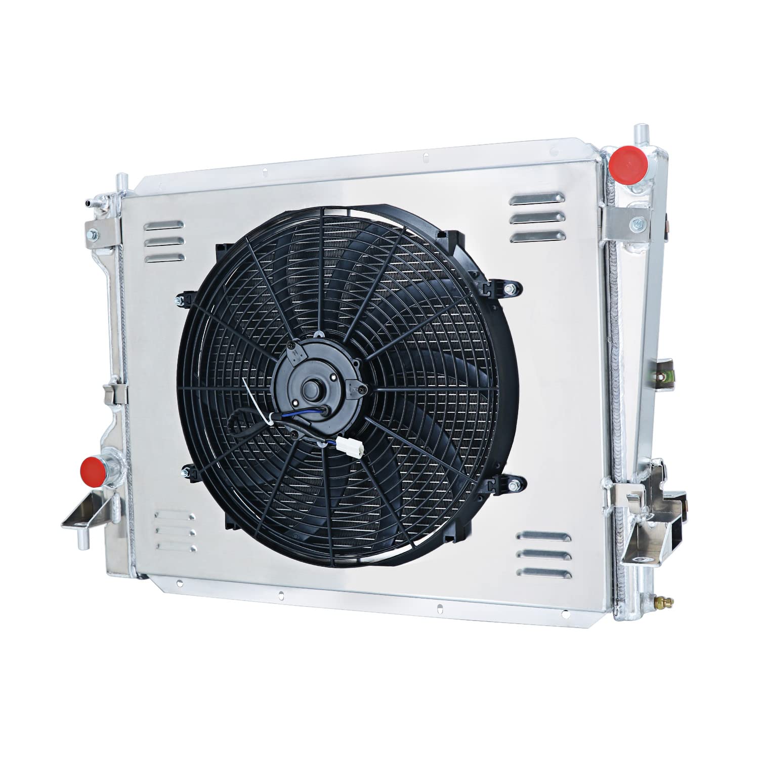 High Performance 4-Row Aluminum Radiator with Shroud & Fan Kit for 2005-2014 Ford Mustang 3.7L-5.0L V8 - Perfect for Racing, Off-Road & Daily Driving