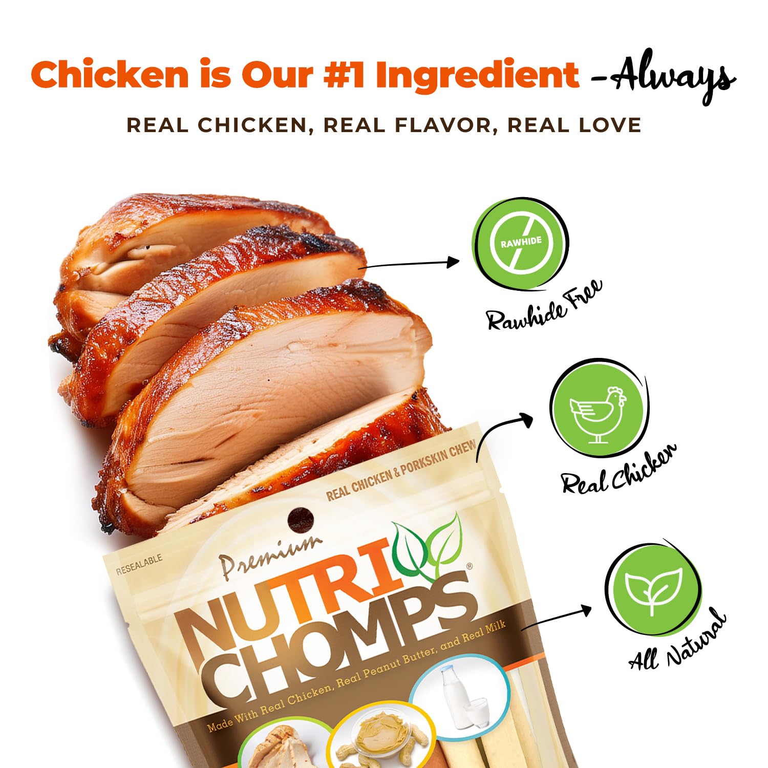 Nutri Chomps Dog Chews - 5-inch Rawhide-Free Twists with Real Chicken, Peanut Butter & Milk Flavors - Easy to Digest Dog Treats (15 Count) - Perfect for Training, Teething & Dental Health