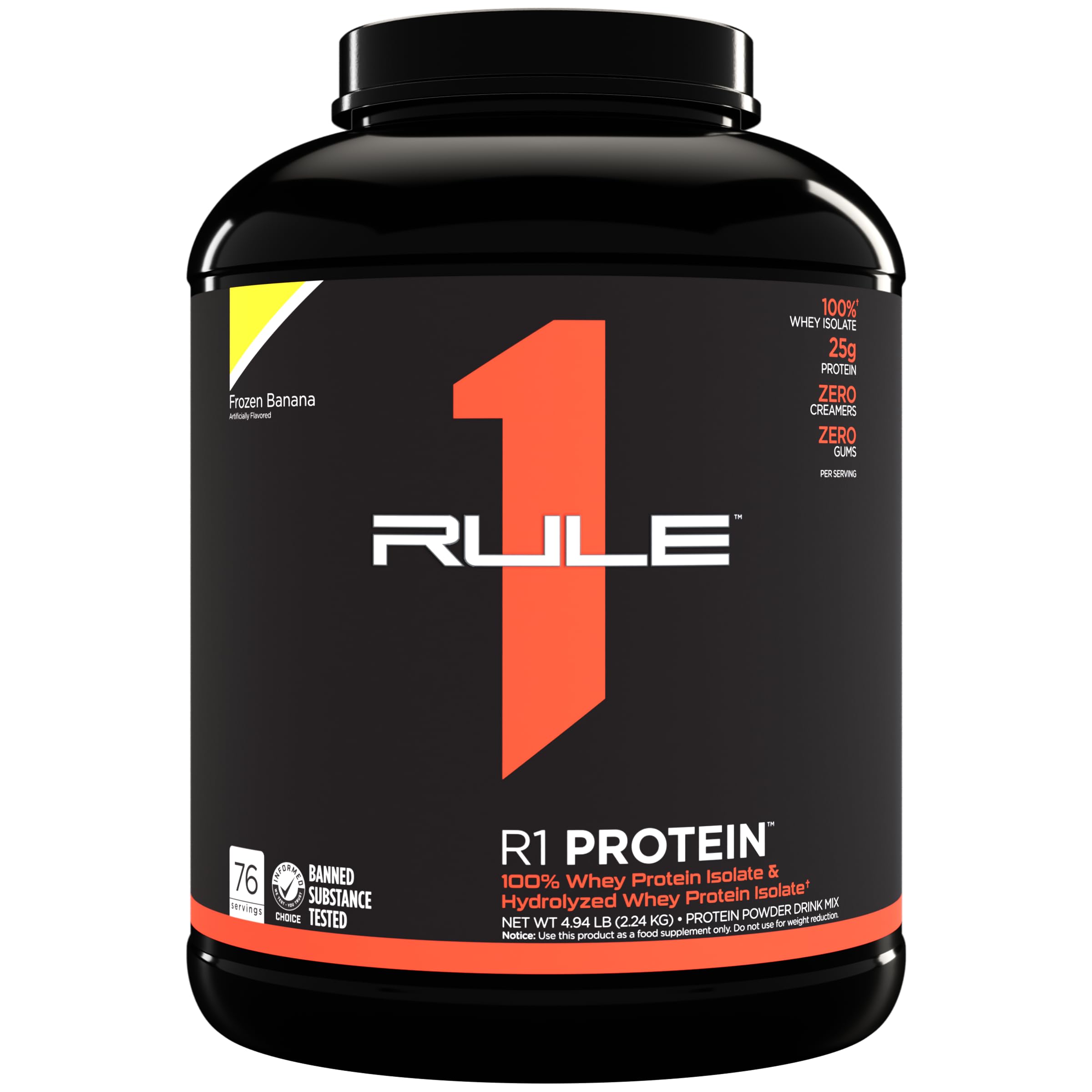Rule One Proteins R1 Protein Powder - 25g Fast-Acting, Super-Pure 100% Whey Isolate & Hydrolysate with 6g BCAAs (5lbs, Frozen Banana Flavor) for Post-Workout Recovery & Muscle Growth