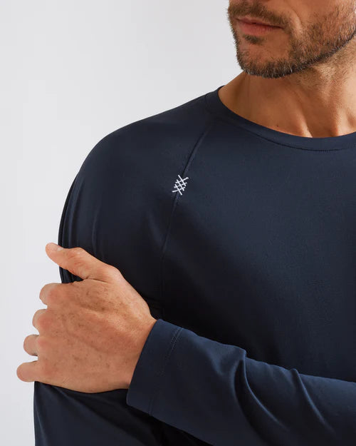 Rhone Men's Reign Long Sleeve Trim Fit Performance T-Shirt - Moisture Wicking, Breathable Workout Shirt for Running & Gym - True Navy Blue