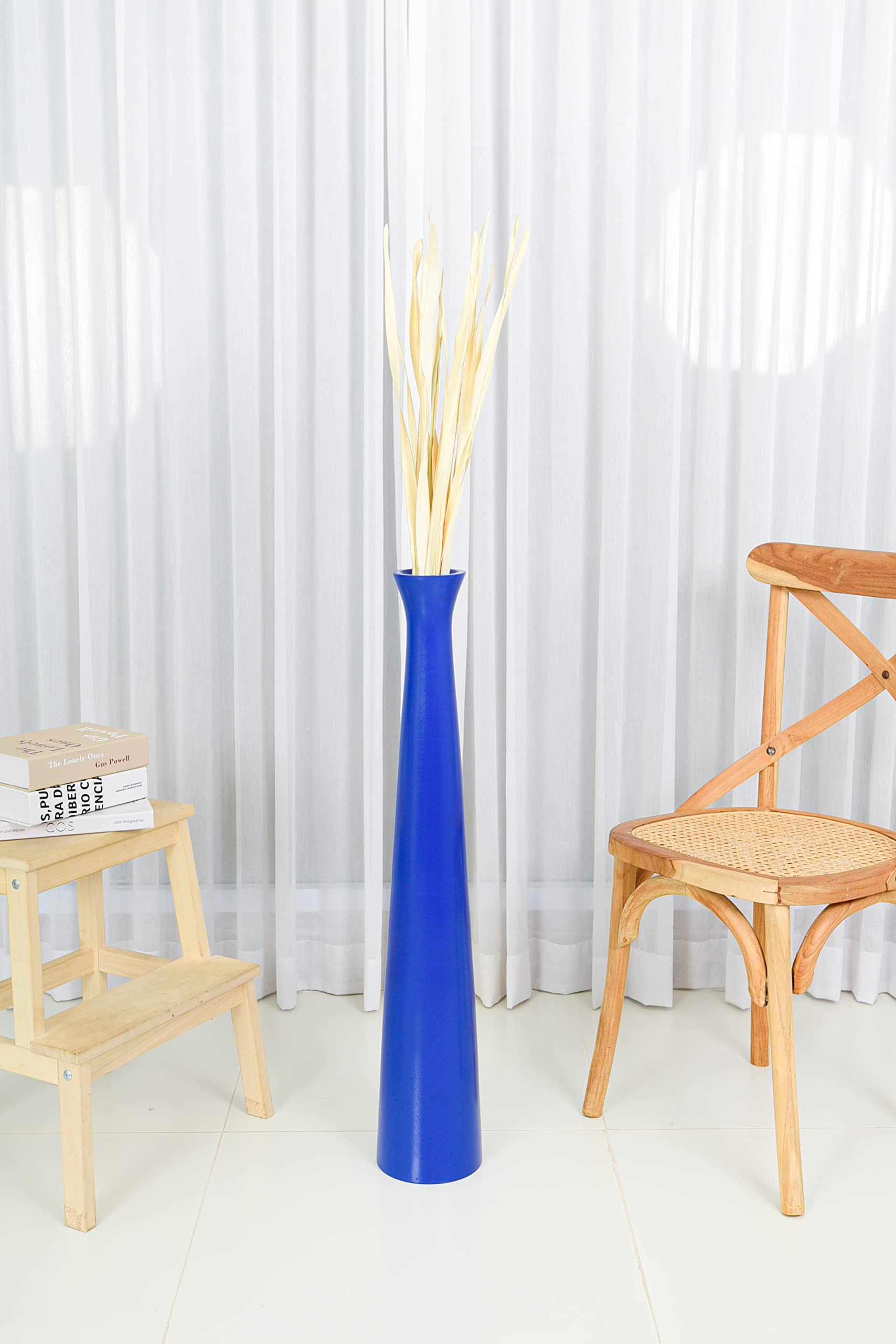 Leewadee 36 Inch Large Blue Wooden Floor Vase - Farmhouse Home Decor for Flowers, Fake Plants & Pampas Grass - Perfect for Living Room, Entryway & Wedding Decor