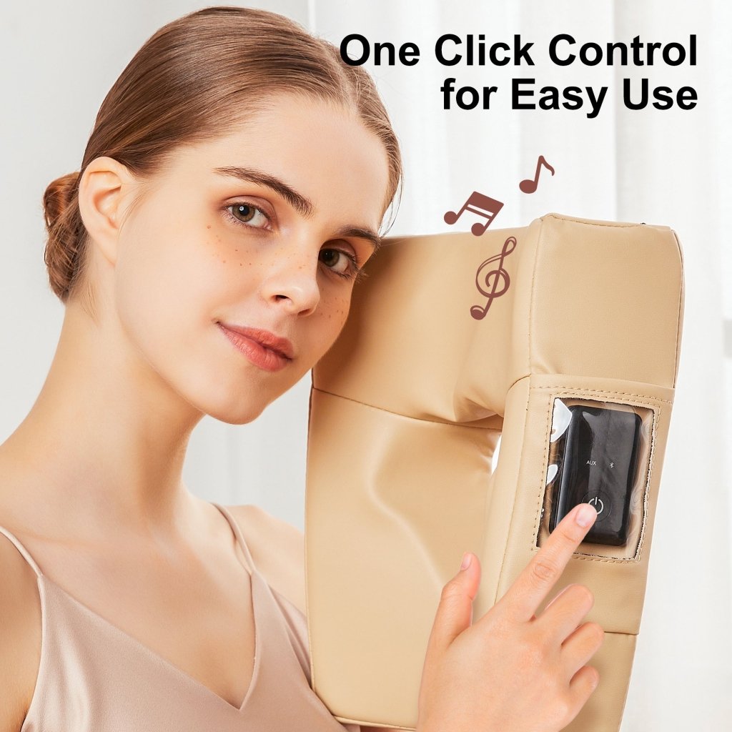 MusicMaster High Fidelity Bluetooth Music Pillow with Ergonomic Face Cushion - Wireless Massage Pillow for Neck & Back Pain Relief, Cream Color - Perfect for Home, Office & Travel Relaxation