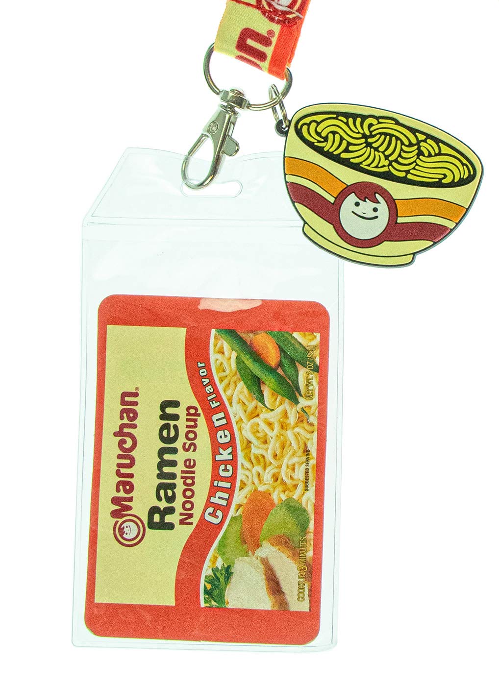 Maruchan Ramen Noodles Lanyard ID Badge Holder with Chicken Flavor Charm - Cute Anime-Inspired Accessory for Work, School, Conventions & Cosplay