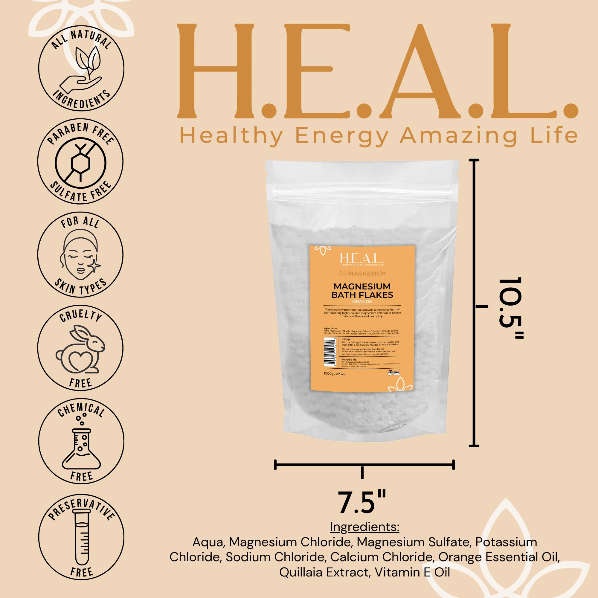 Organic Bath Flakes with Orange Essential Oil - 2.2lbs for Joint & Muscle Relief, Skin Hydration | Relaxing Spa, Stress Relief & Aromatherapy at Home