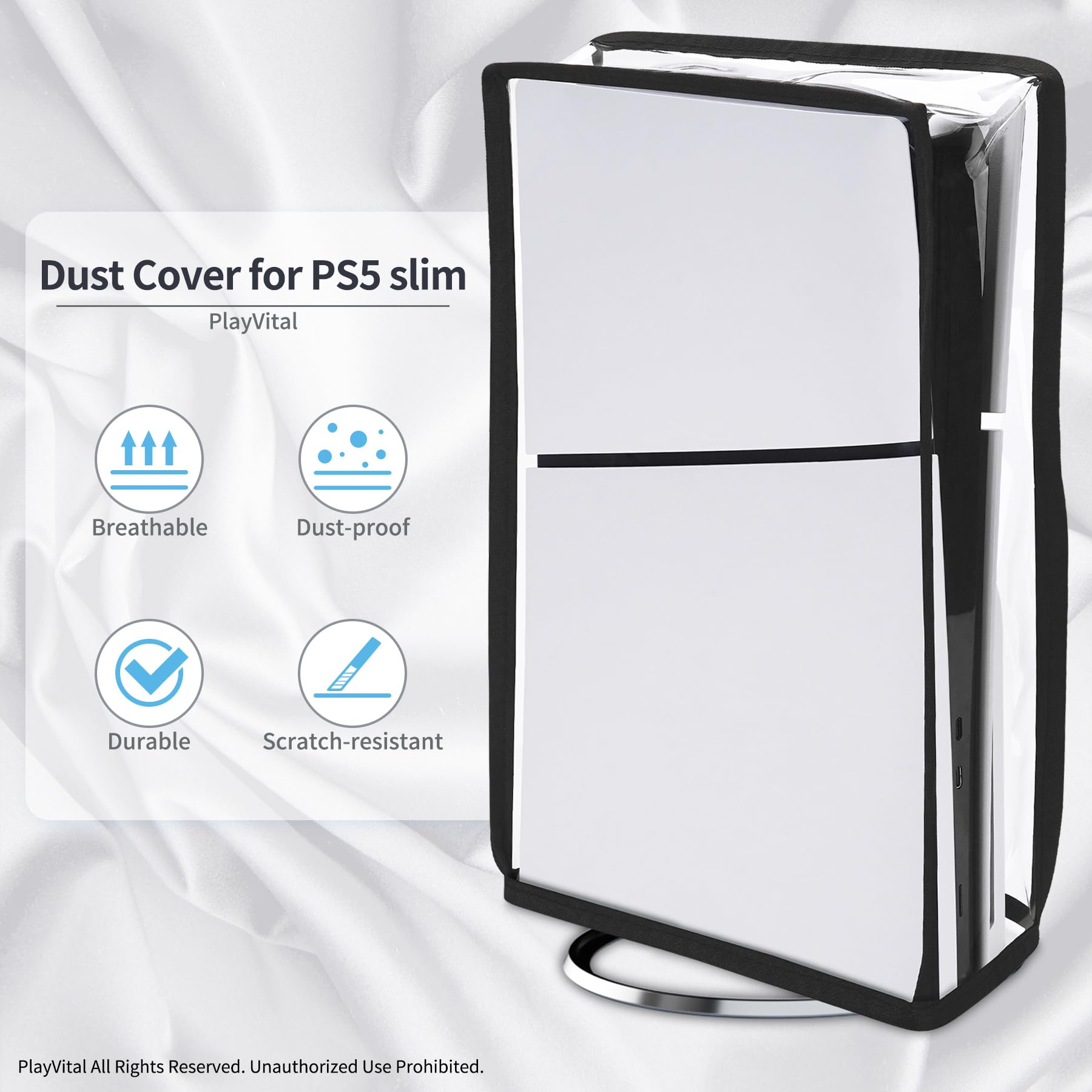 PlayVital Vertical Case for PS5 Slim Disc Edition - Clear Waterproof Dustproof Protective Cover for PS5 Slim Console - Perfect for Travel, Storage & Display