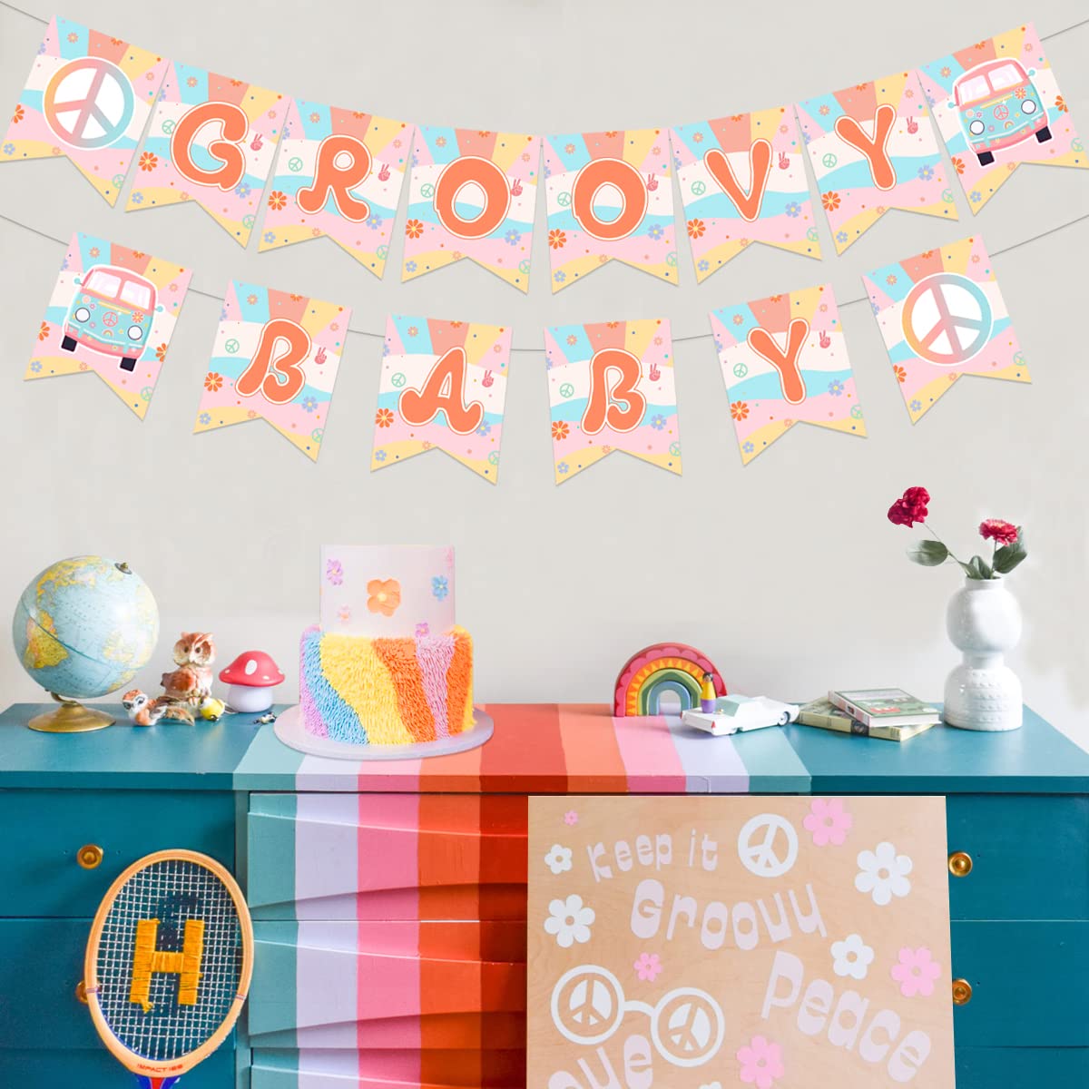 Groovy Baby Banner - Retro Hippie Boho Party Decorations for Baby Shower & Birthday Celebrations - Perfect for Nursery, Gender Reveal & Boho-Themed Events